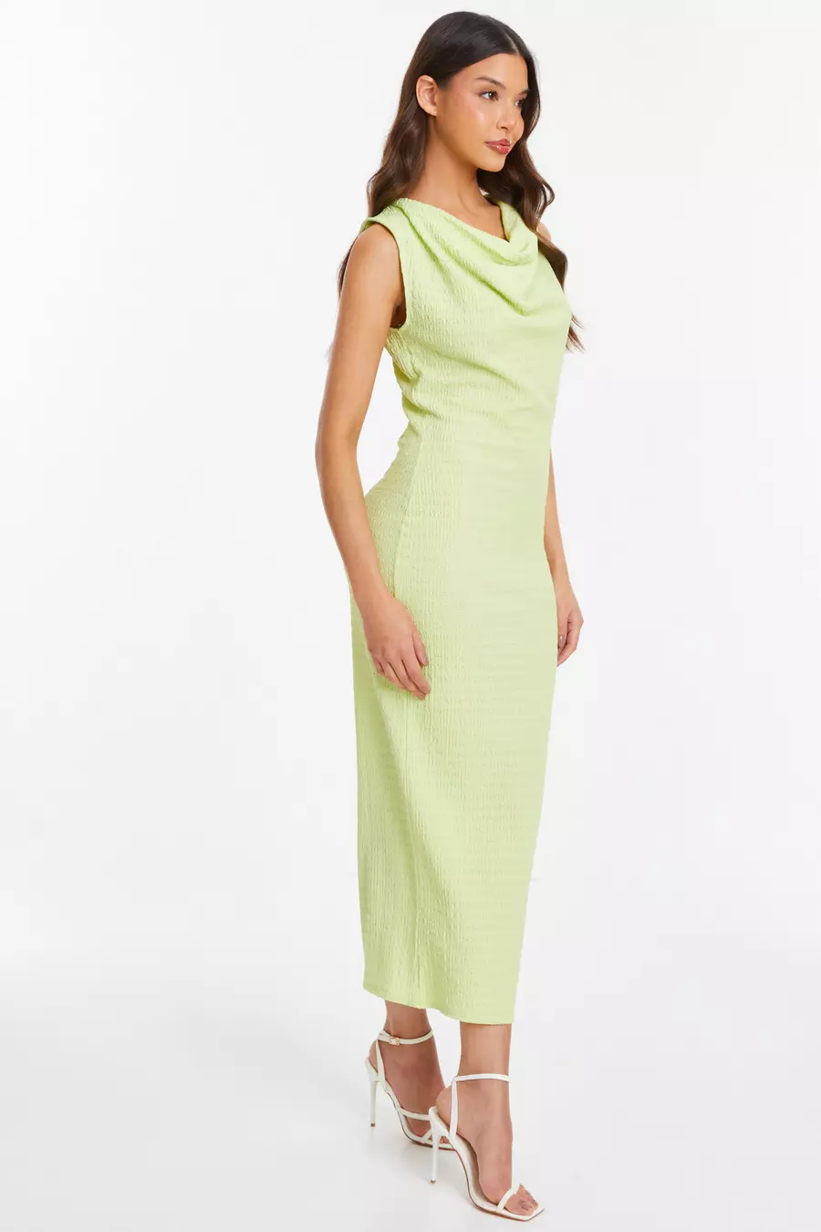 Lime Textured Cowl Neck Midaxi Dress QUIZ Clothing