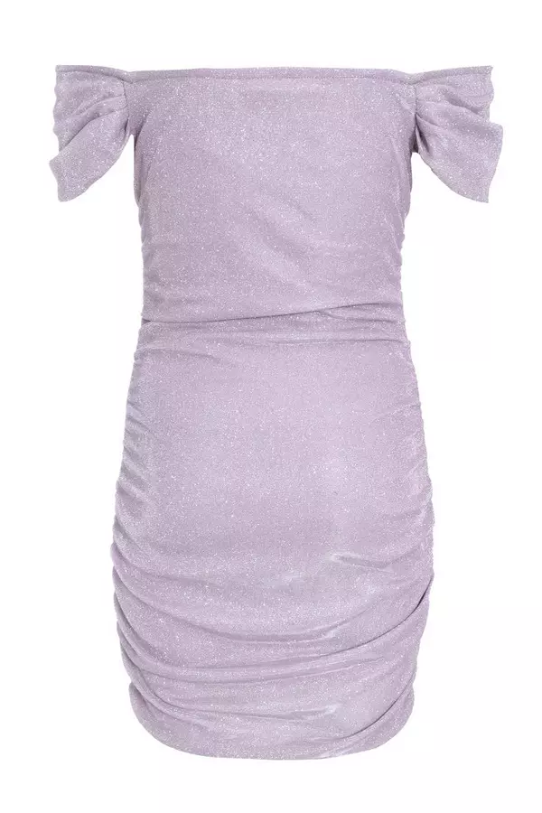 Lilac Glitter Bardot Bodycon Mini Dress