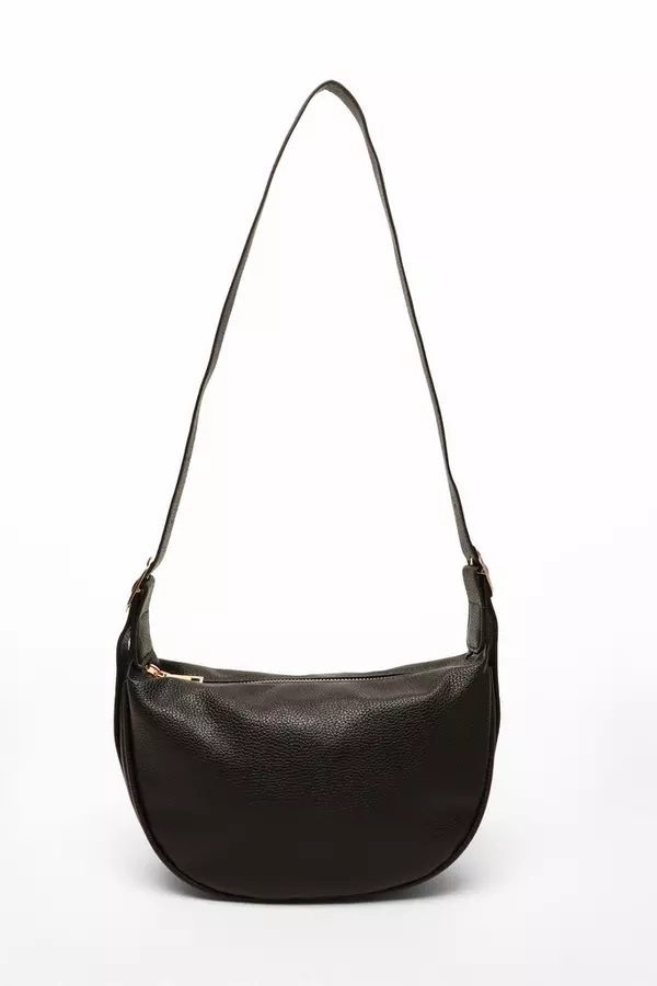 Black Faux Leather Round Cross Body Bag