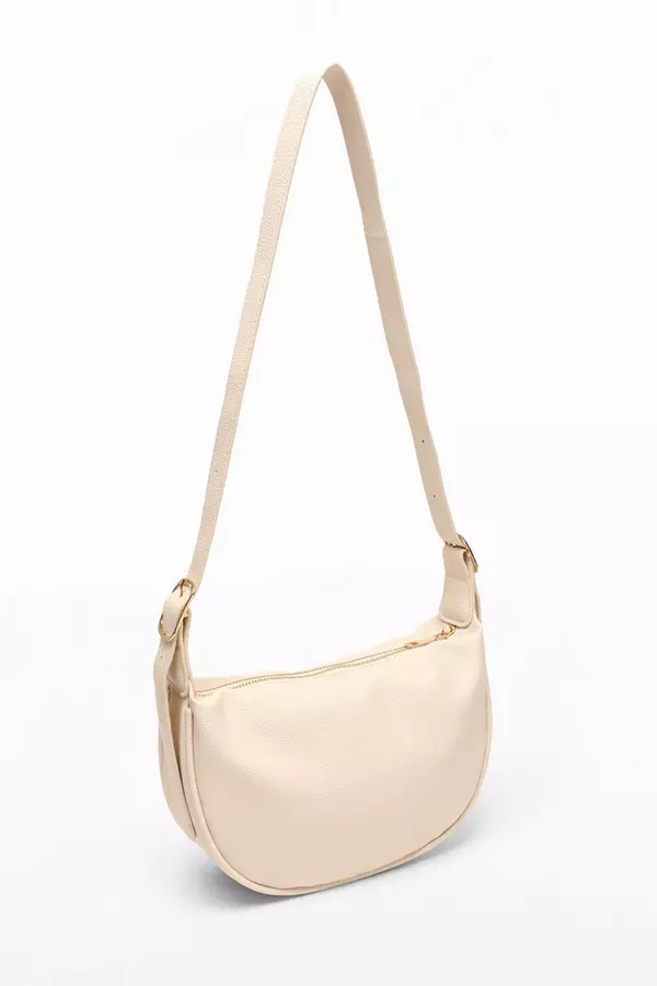 Cream Faux Leather Round Cross Body Bag