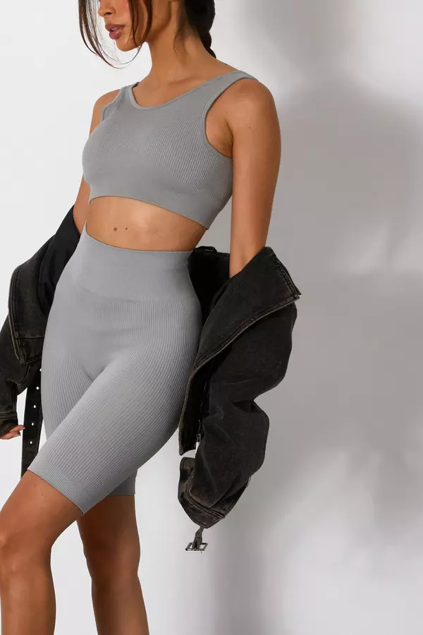 Grey Seamless Strappy Crop Top
