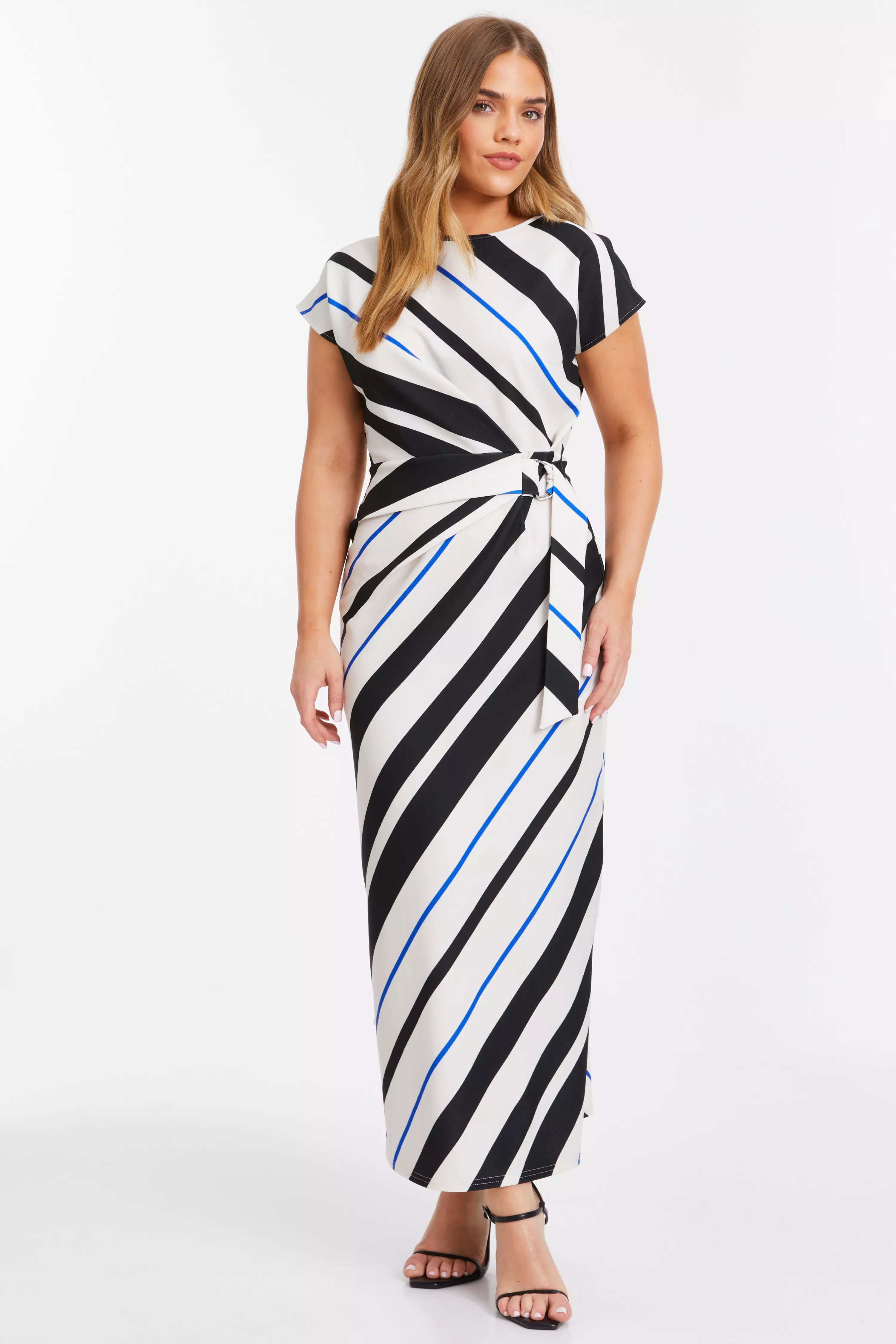 Petite Black Stripe Tie Belt Midaxi Dress