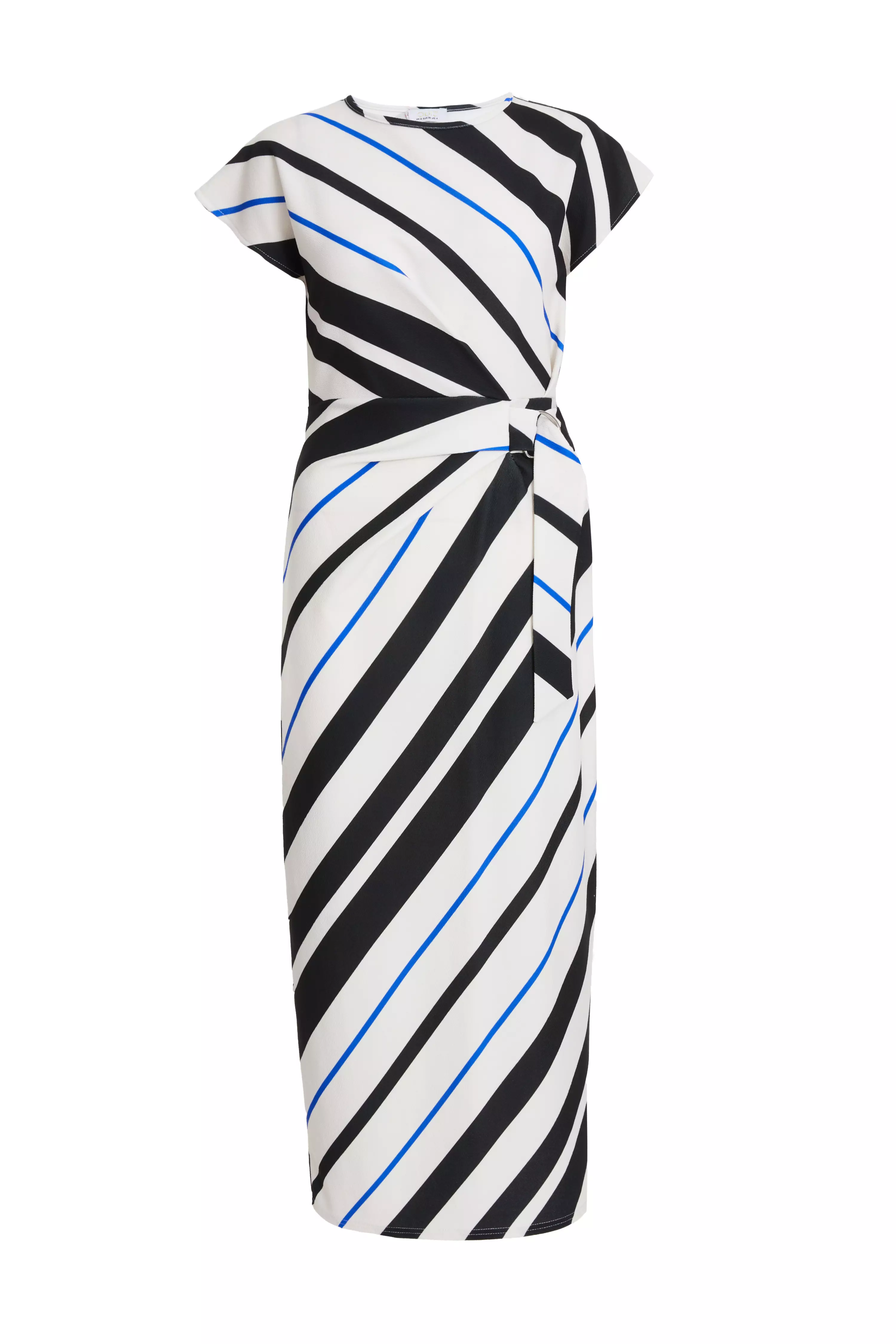 Petite Black Stripe Tie Belt Midaxi Dress