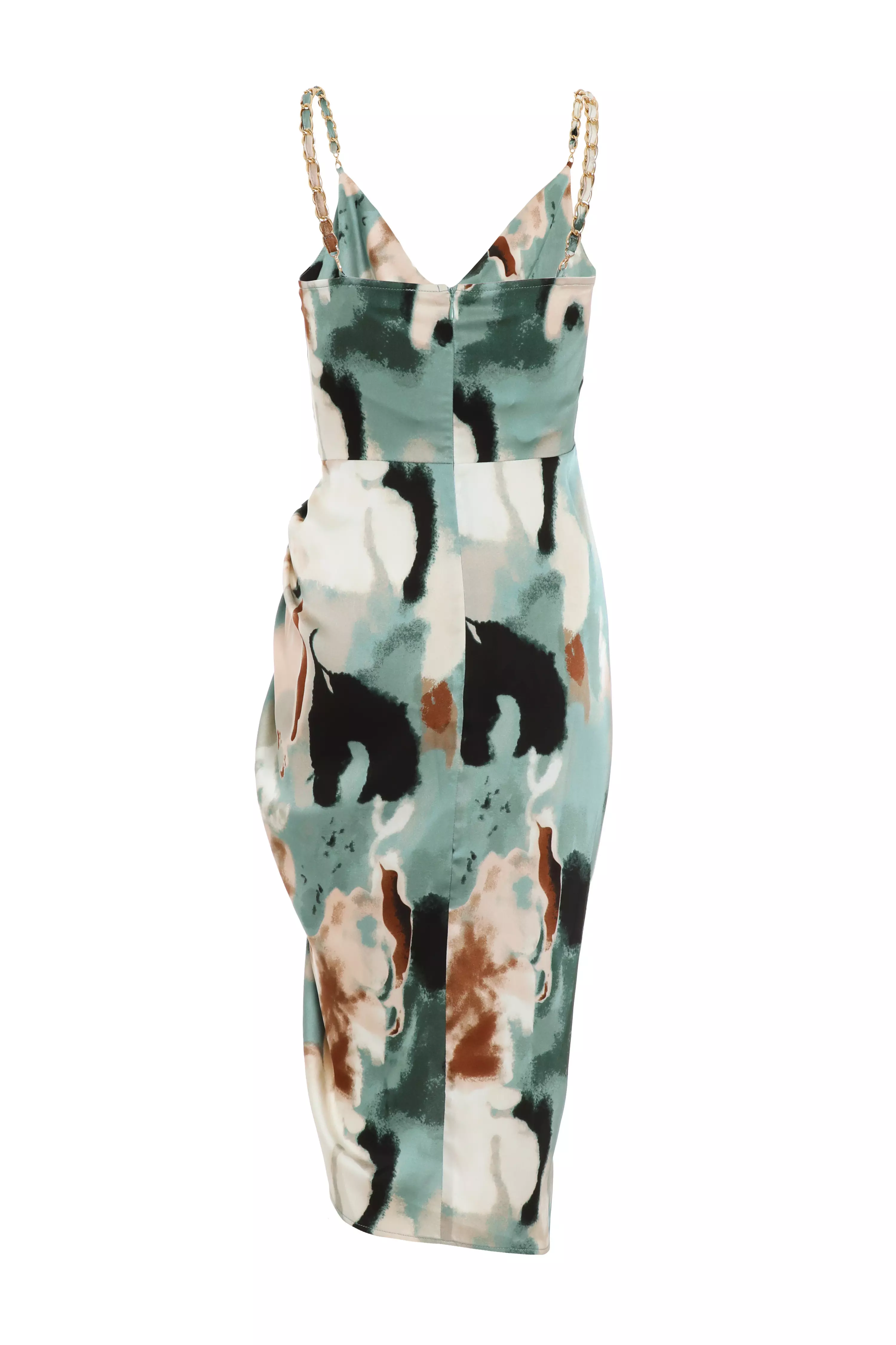 Petite Sage Marble Print Ruched Midi Dress