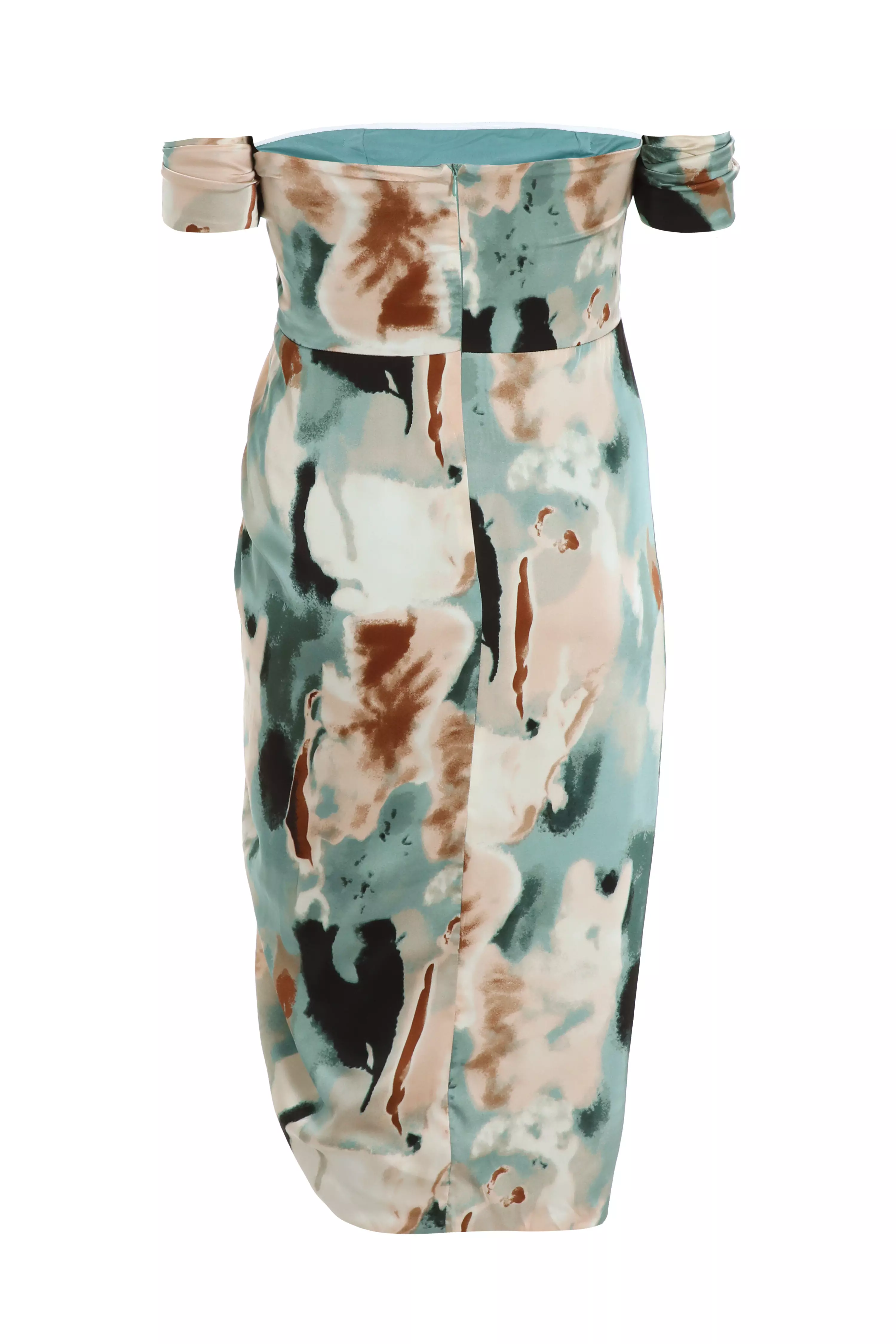 Curve Sage Marble Print Bardot Midi Dress