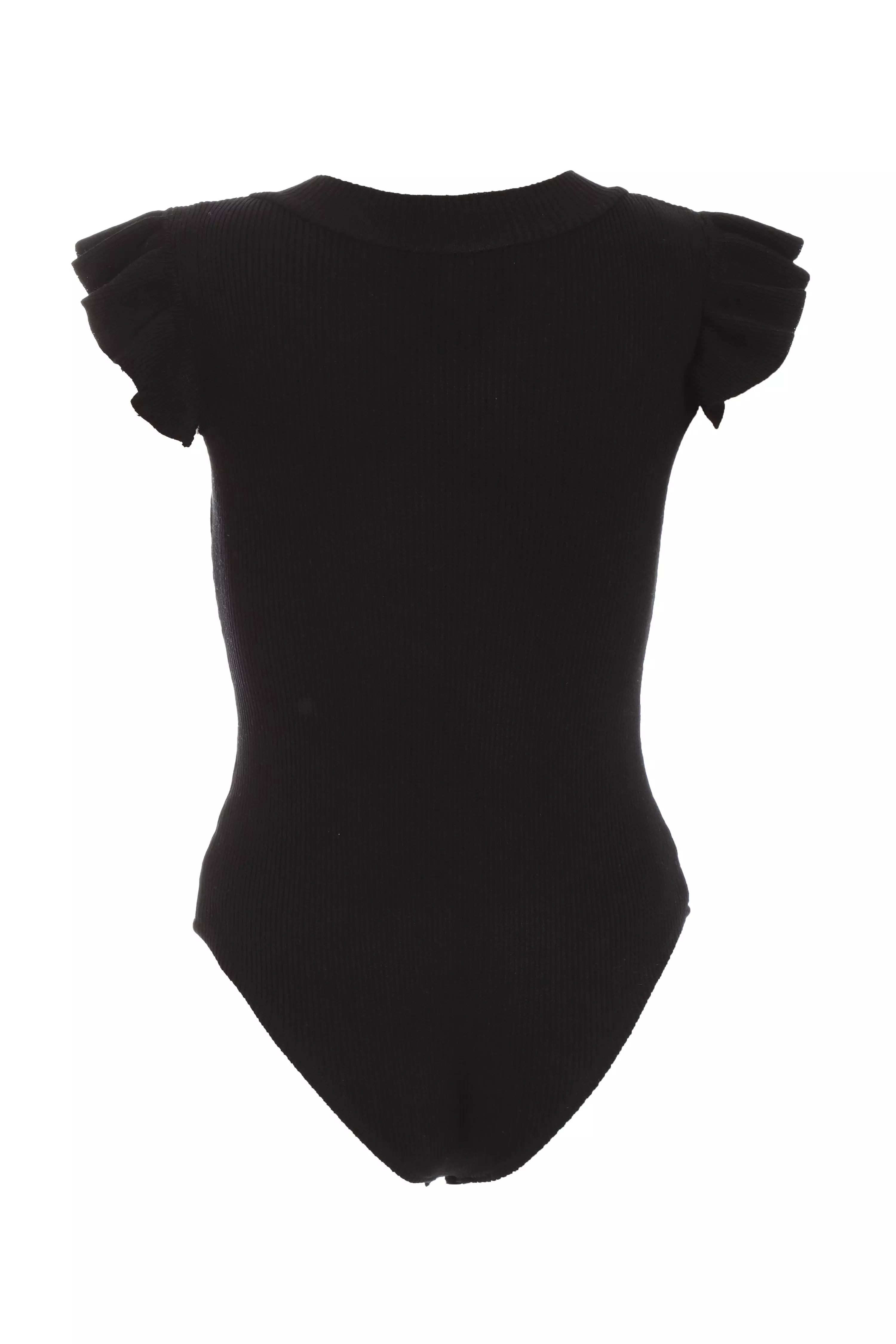 Black Ribbed Frill Bodysuit