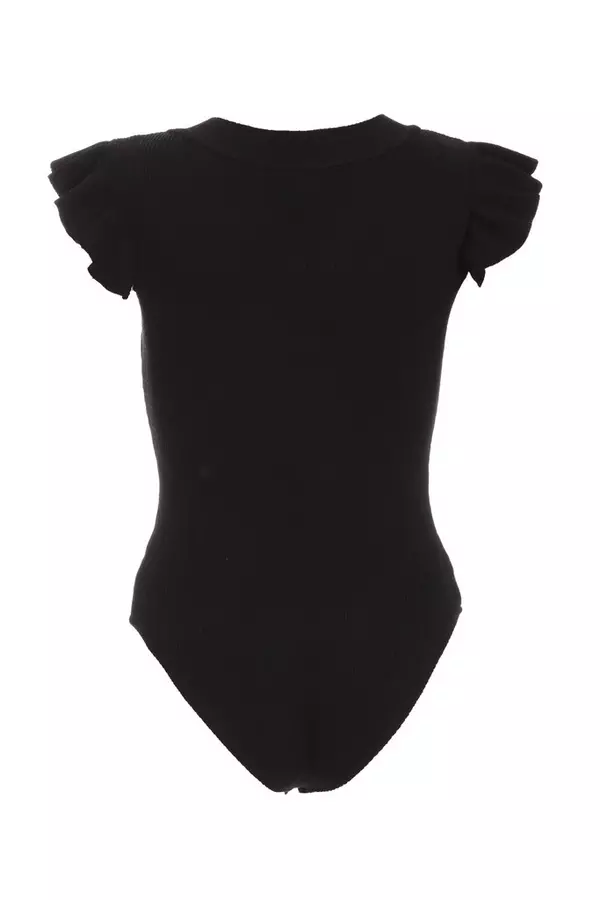 Black Ribbed Frill Bodysuit