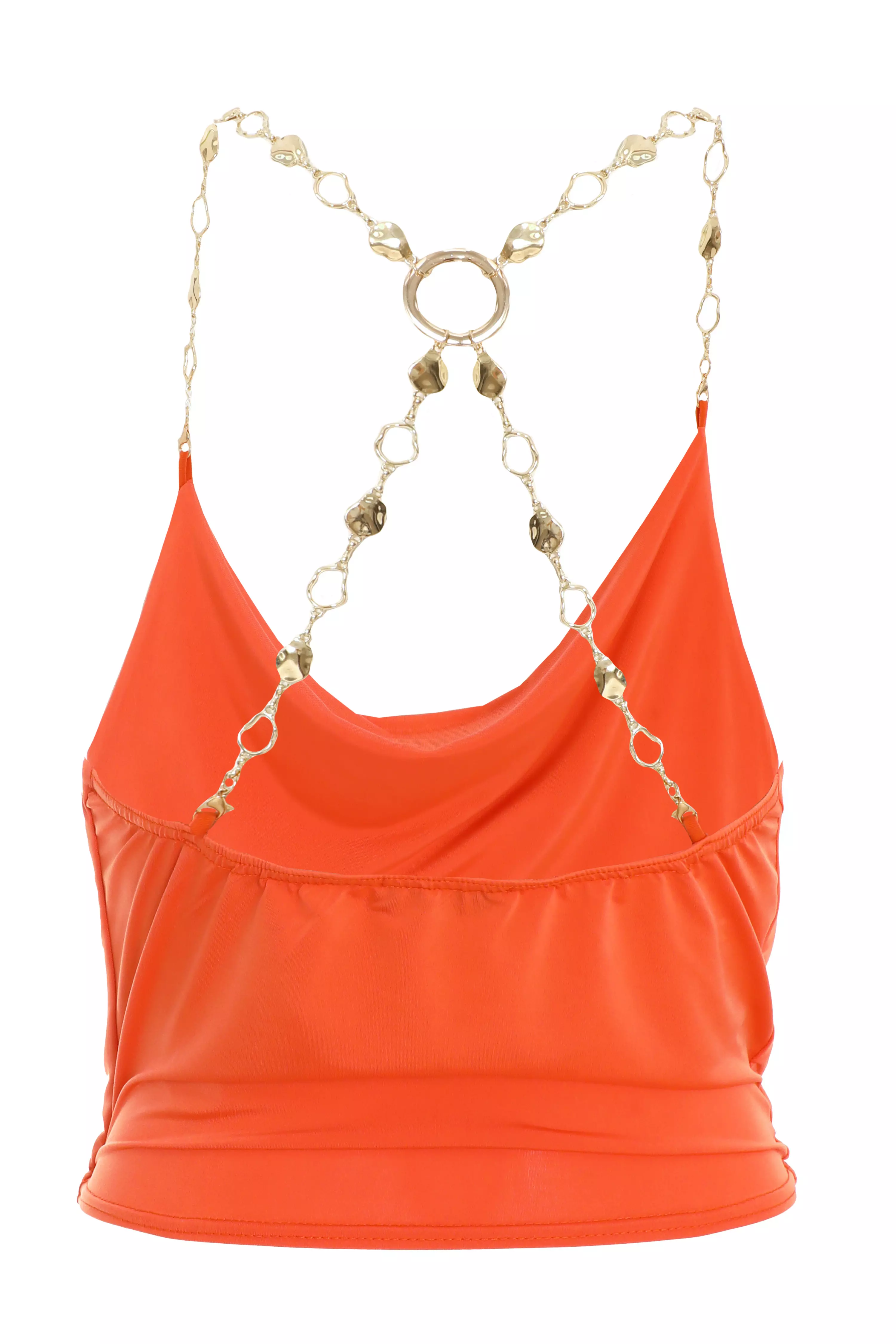 Orange Cowl Neck Chain Crop Top