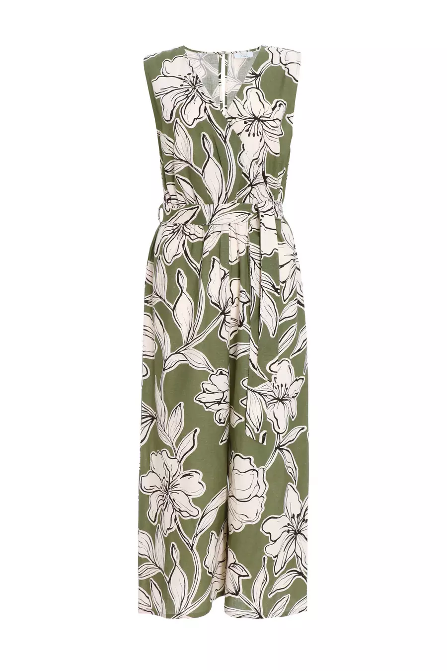 Khaki Tropical Print Wrap Jumpsuit QUIZ Clothing