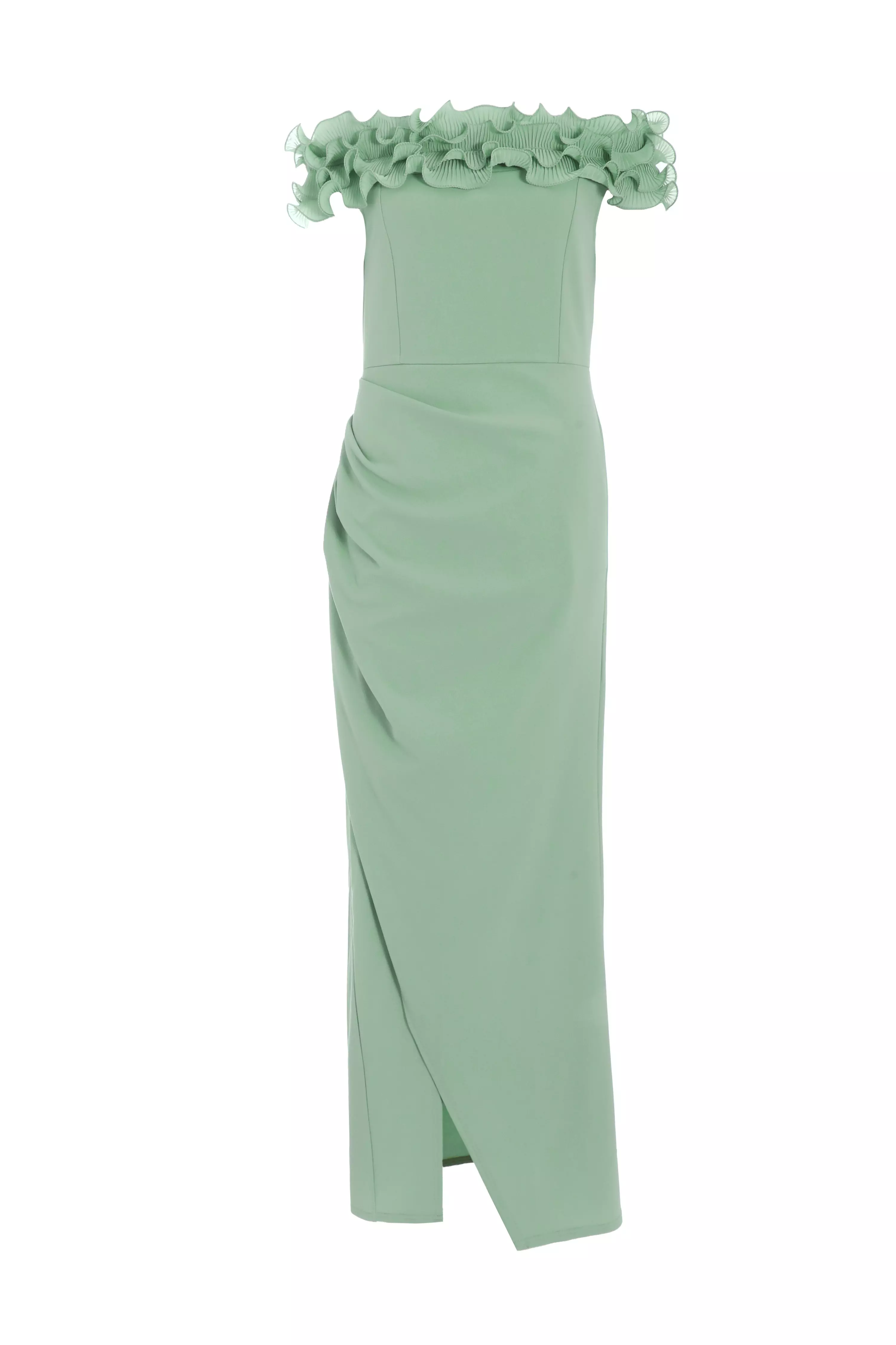 Sage Green Ruffle Bardot Maxi Dress