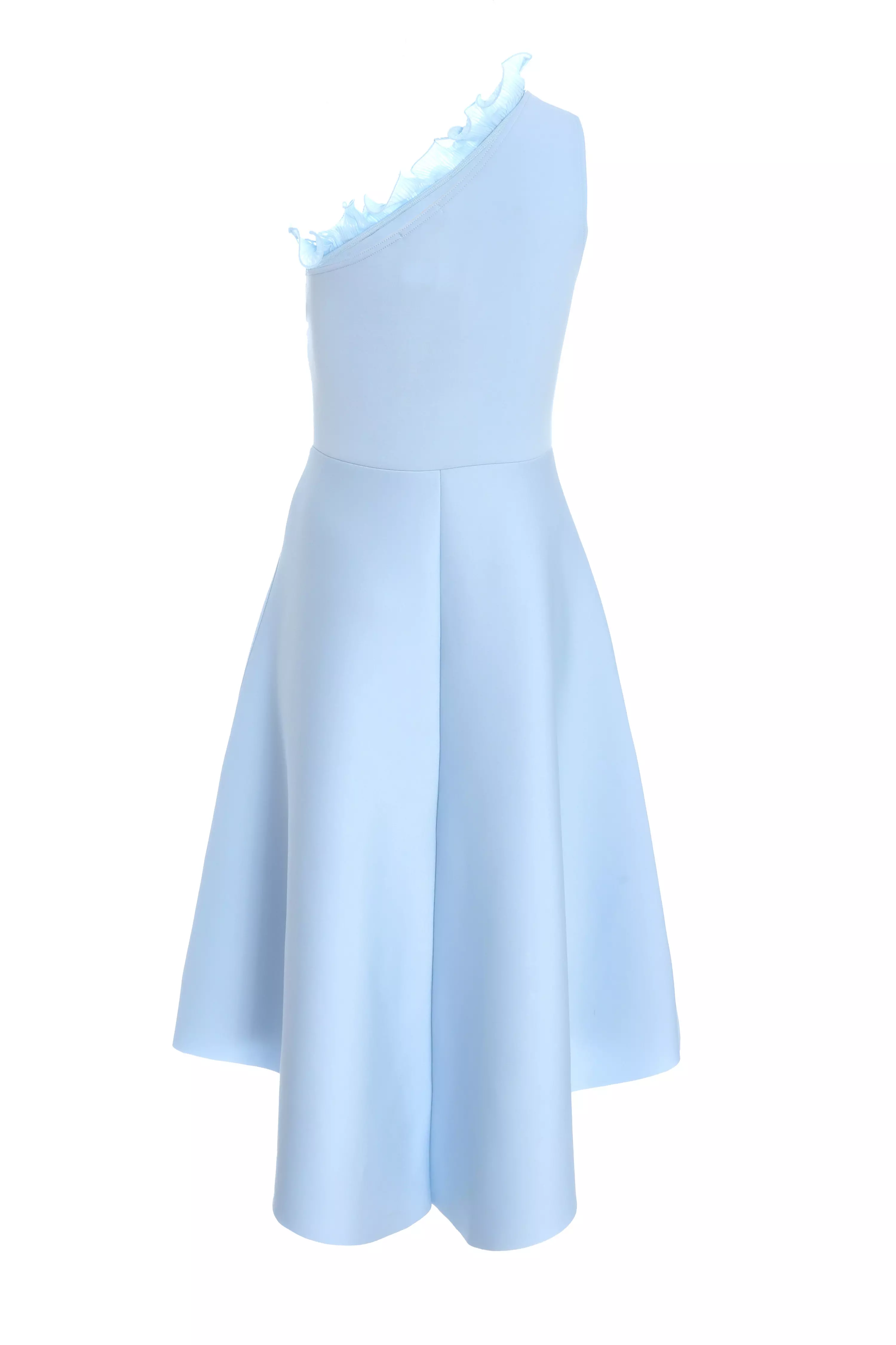 Blue One Shoulder Ruffle Skater Midi Dress