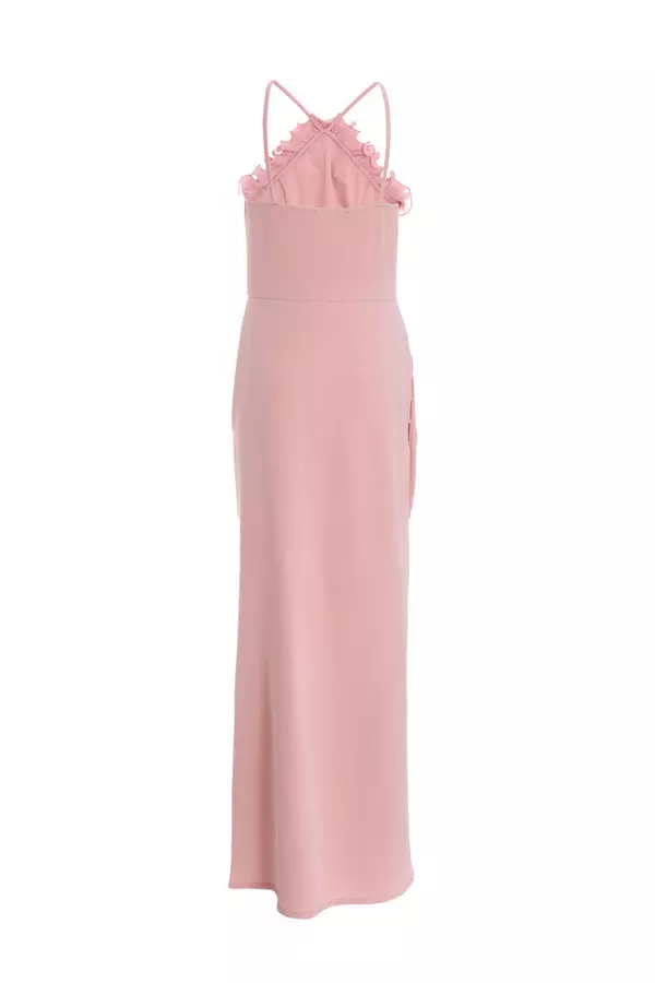 Pink Ruffle High Neck Maxi Dress