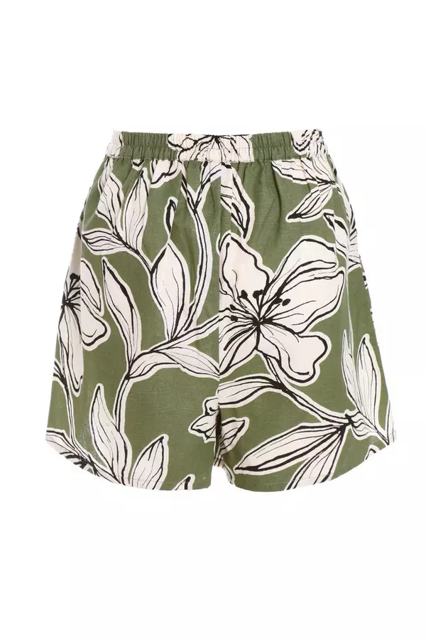 Khaki Tropical Print Shorts