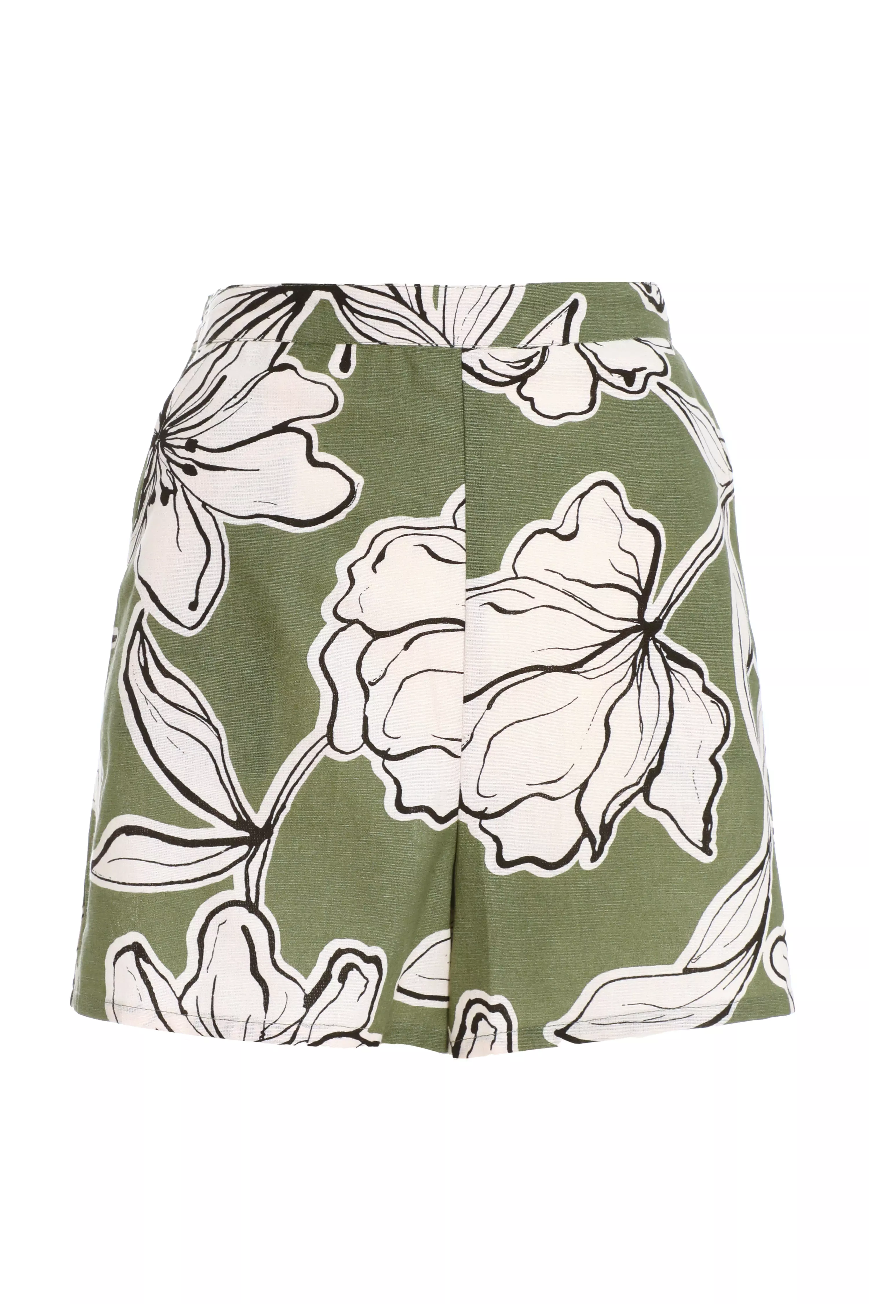 Khaki Tropical Print Shorts