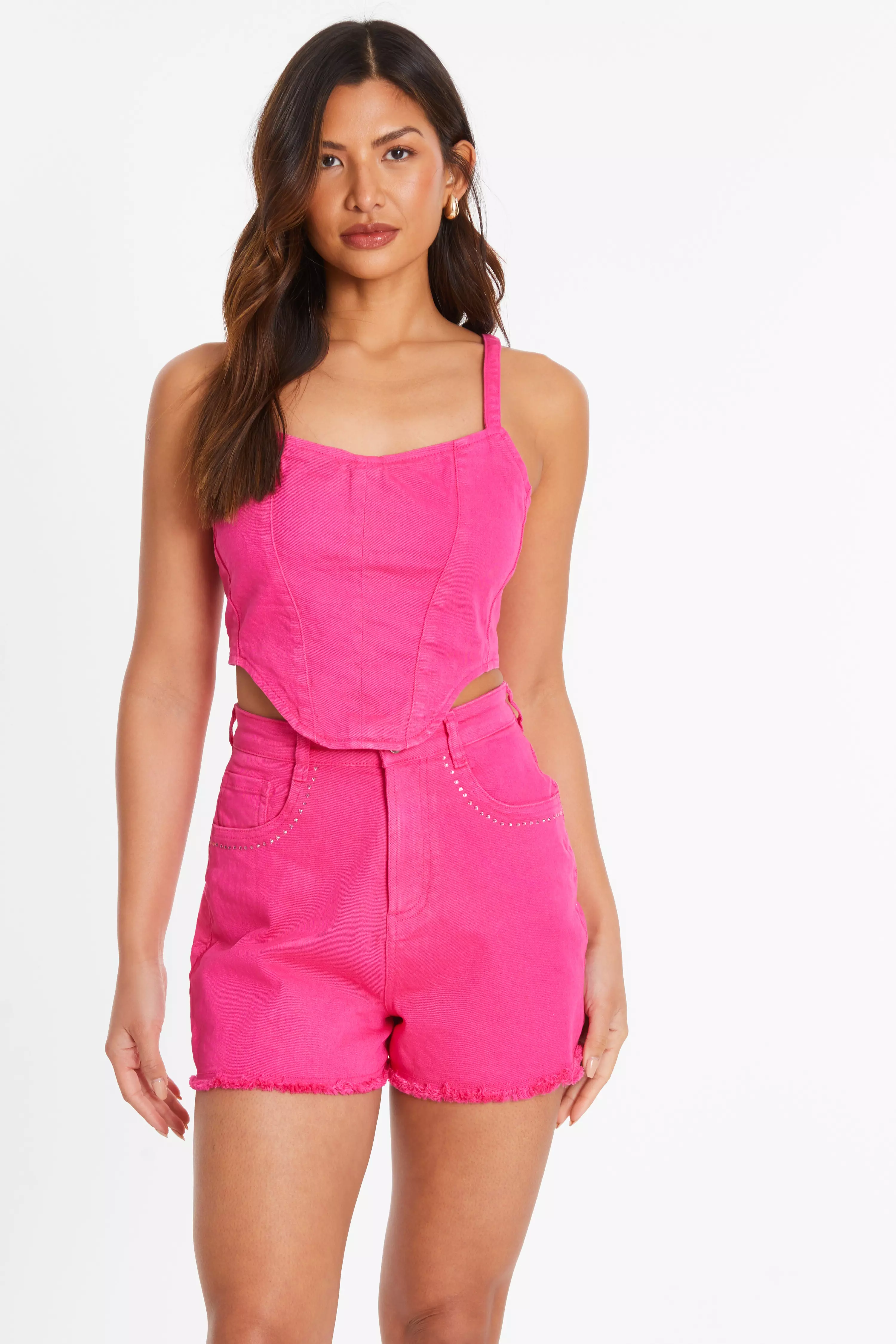 Pink Denim Diamante Corset Top