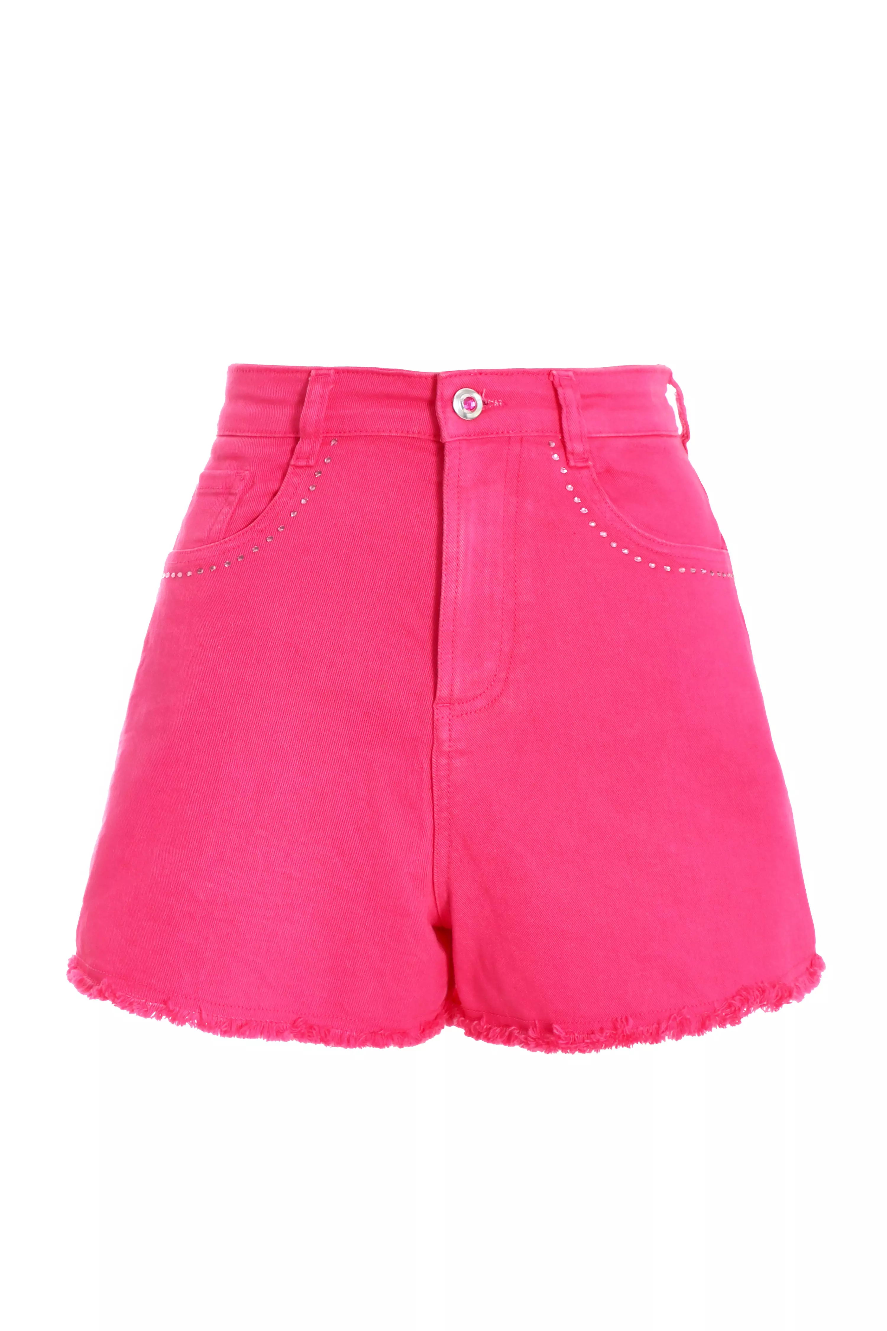 Pink Diamante Denim Shorts