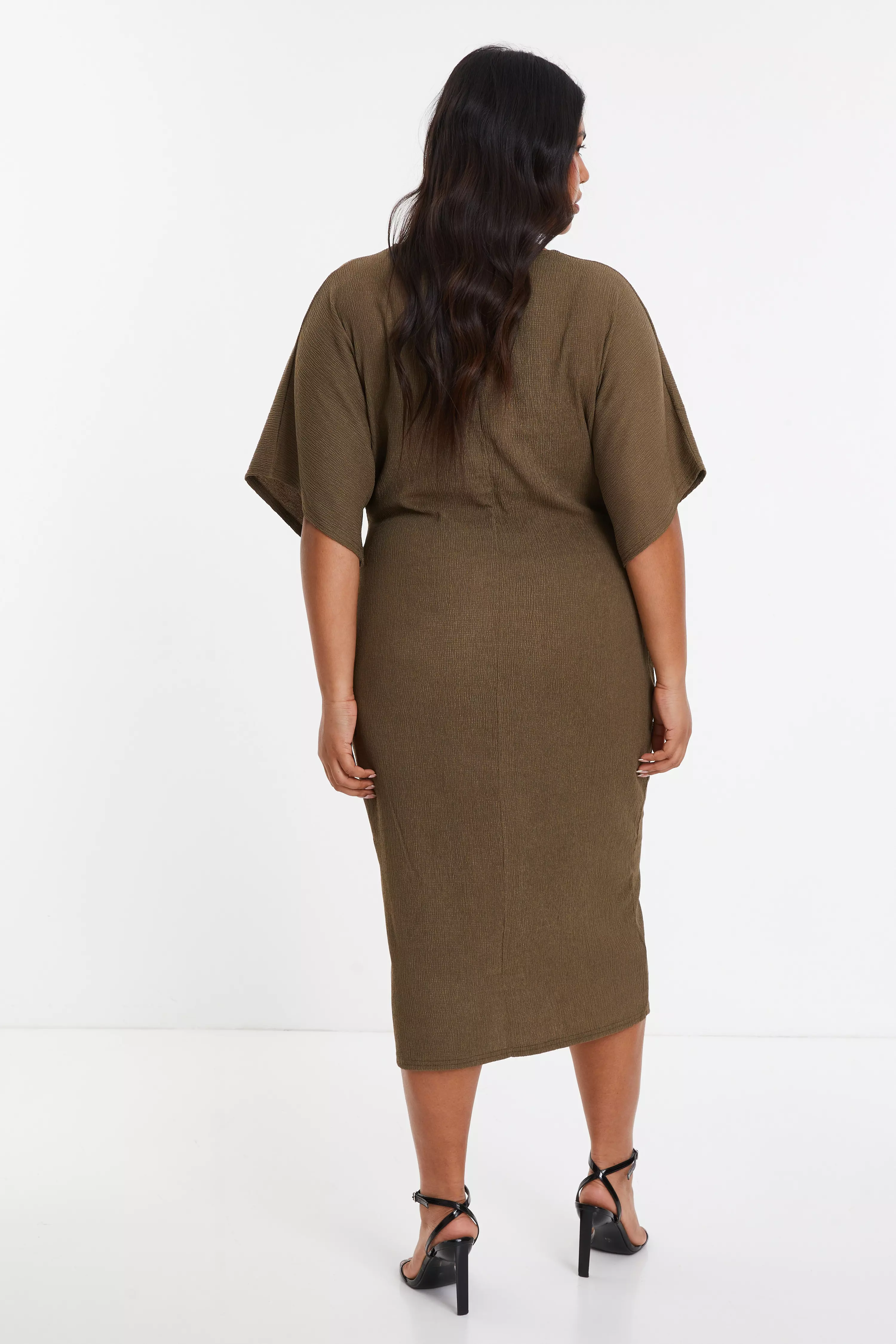 Curve Khaki Knot Front Midi Dress