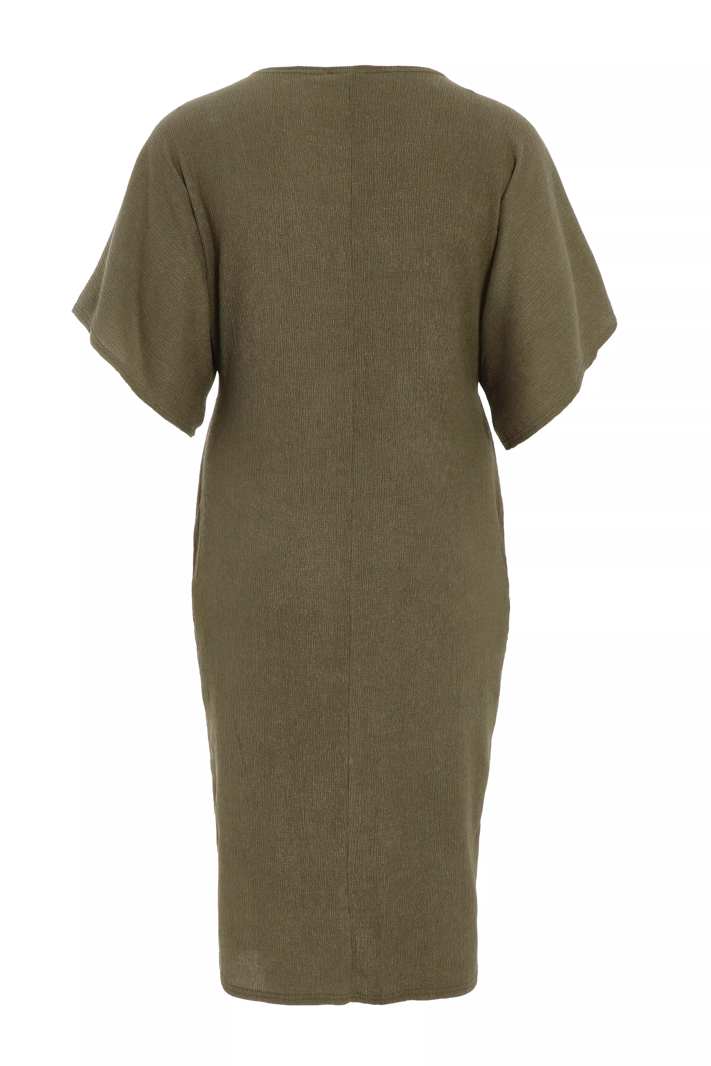 Curve Khaki Knot Front Midi Dress