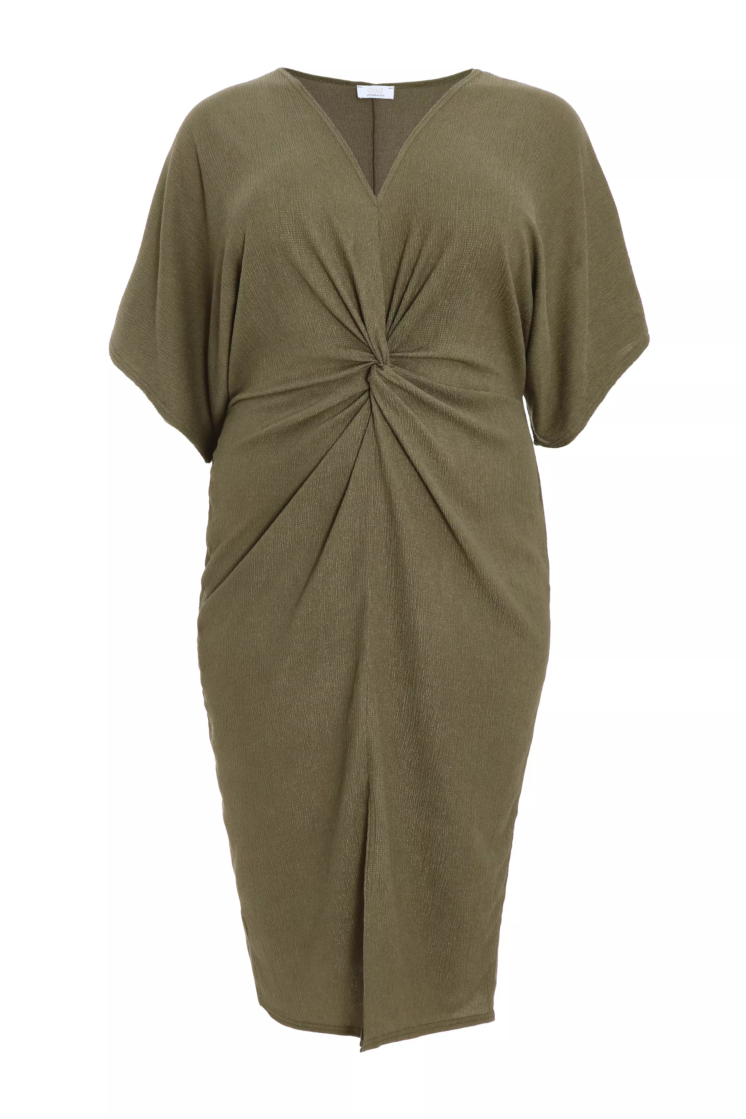 Curve Khaki Knot Front Midi Dress