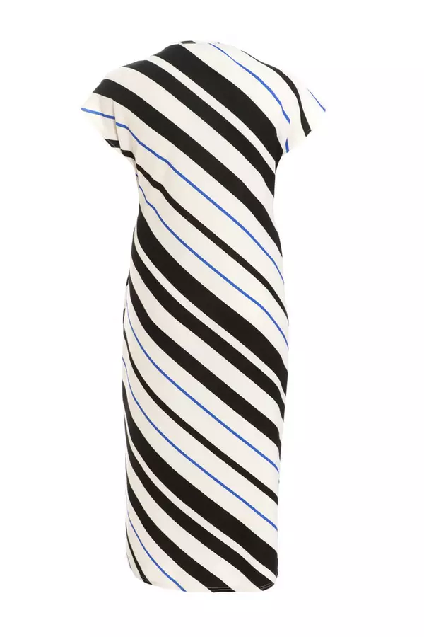 Curve Cream Stripe Tie Belt Midaxi Dress