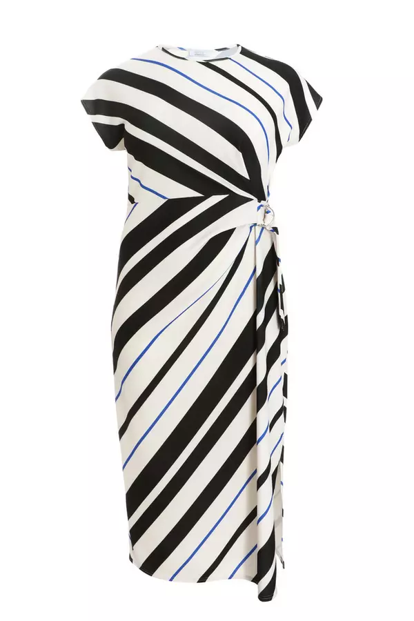 Curve Cream Stripe Tie Belt Midaxi Dress