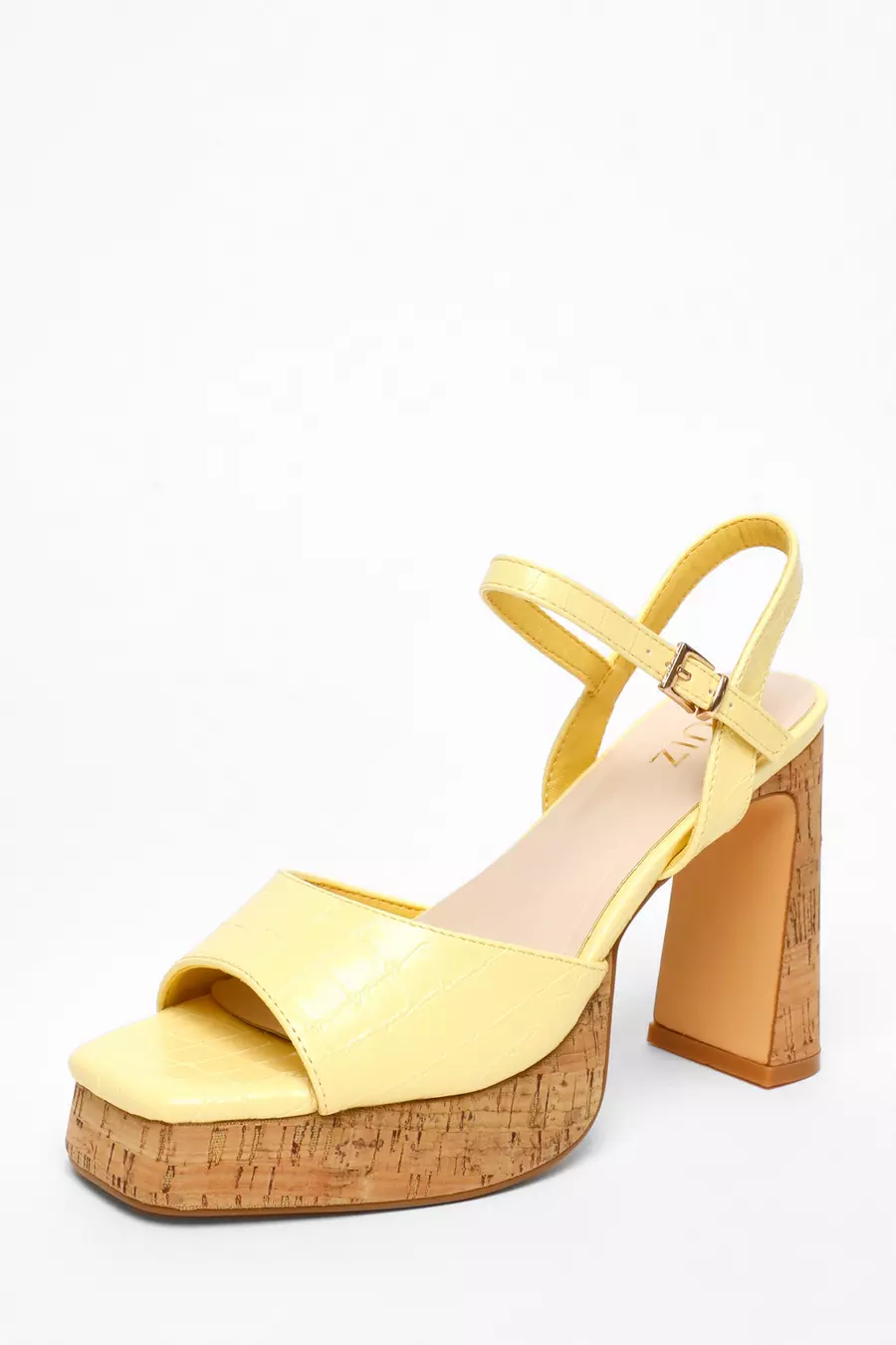 Yellow Faux Leather Cork Platform Heeled Sandals QUIZ Clothing