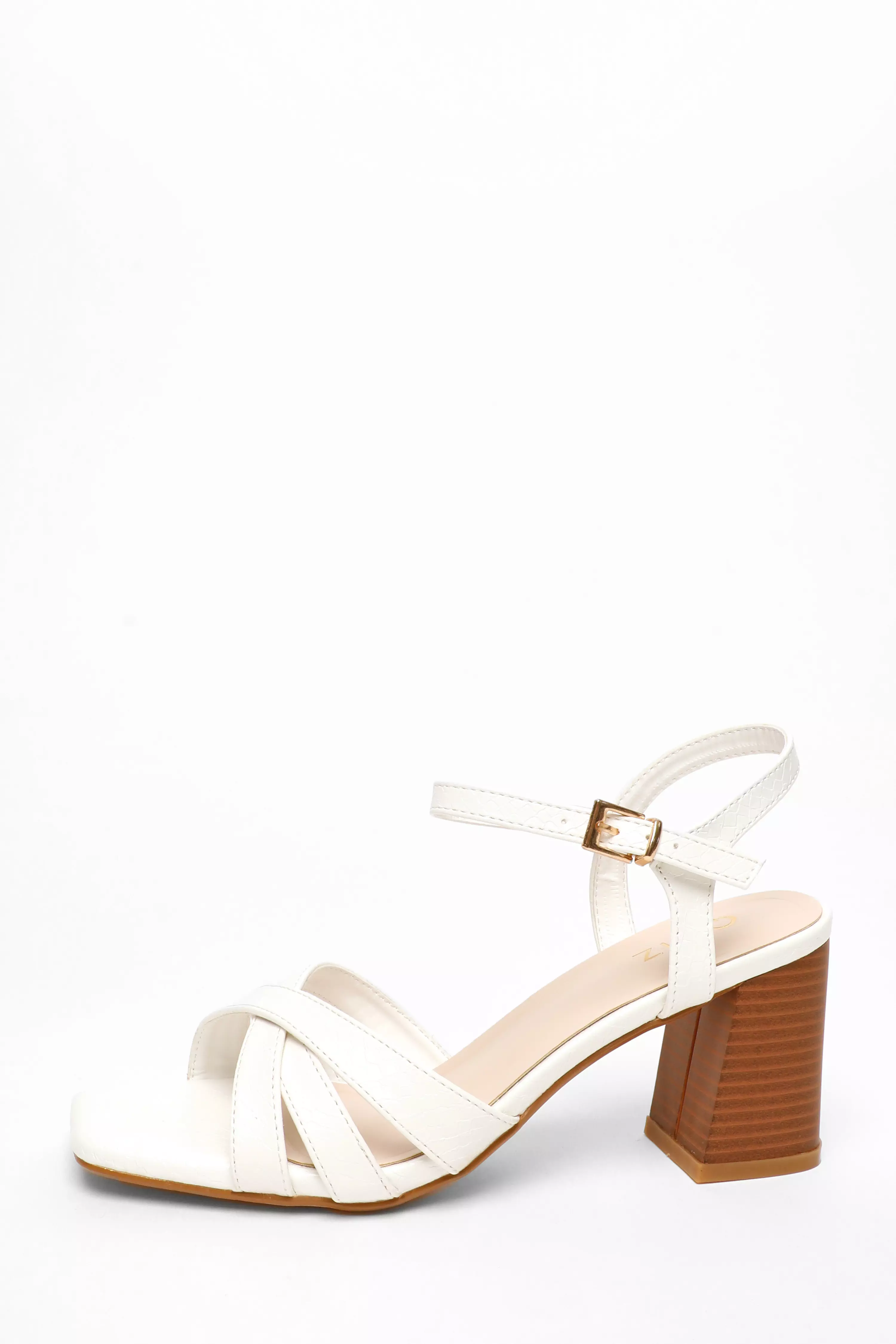 White Faux Leather Strappy Block Heeled Sandals