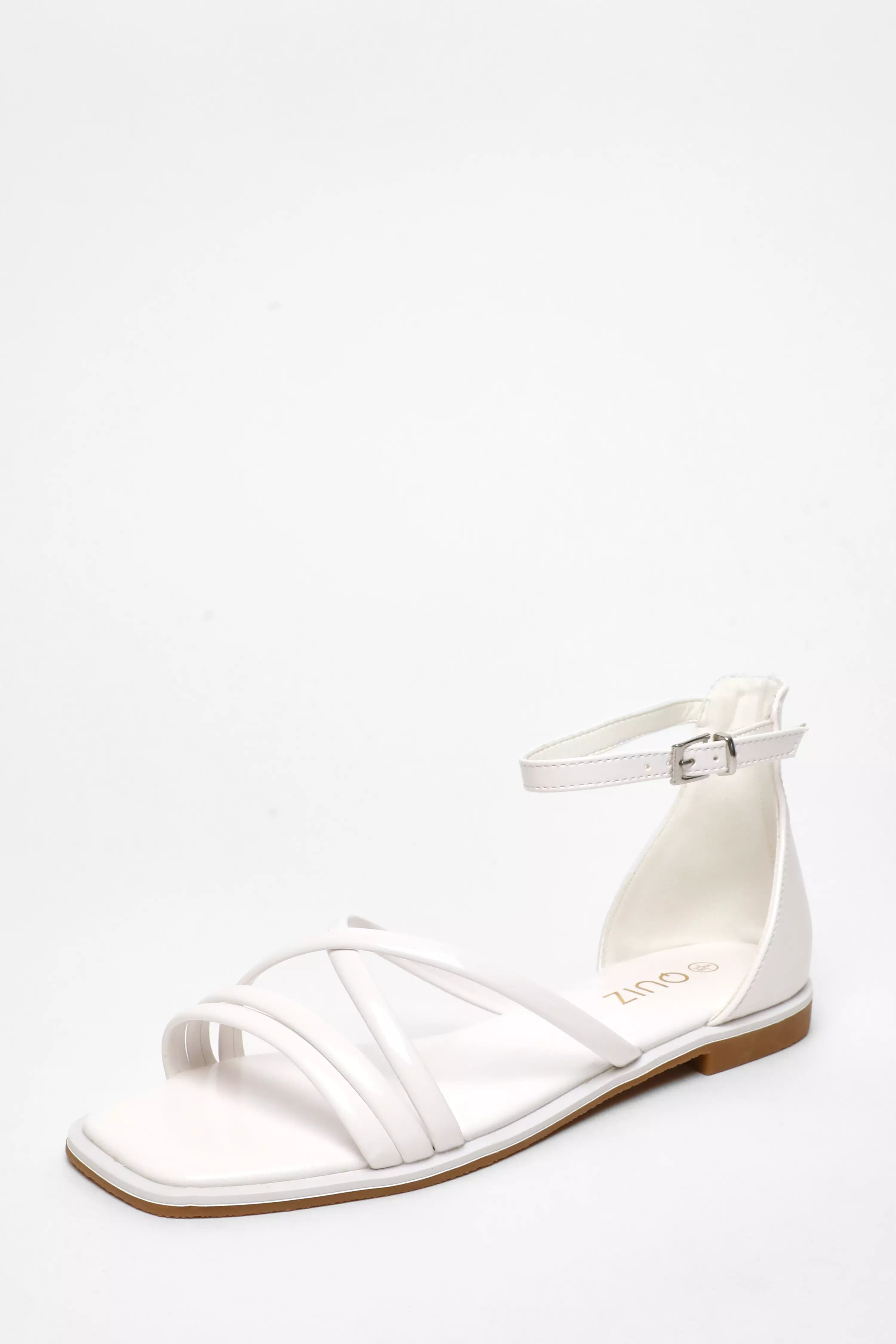 White Faux Leather Cross Strap Flat Sandals