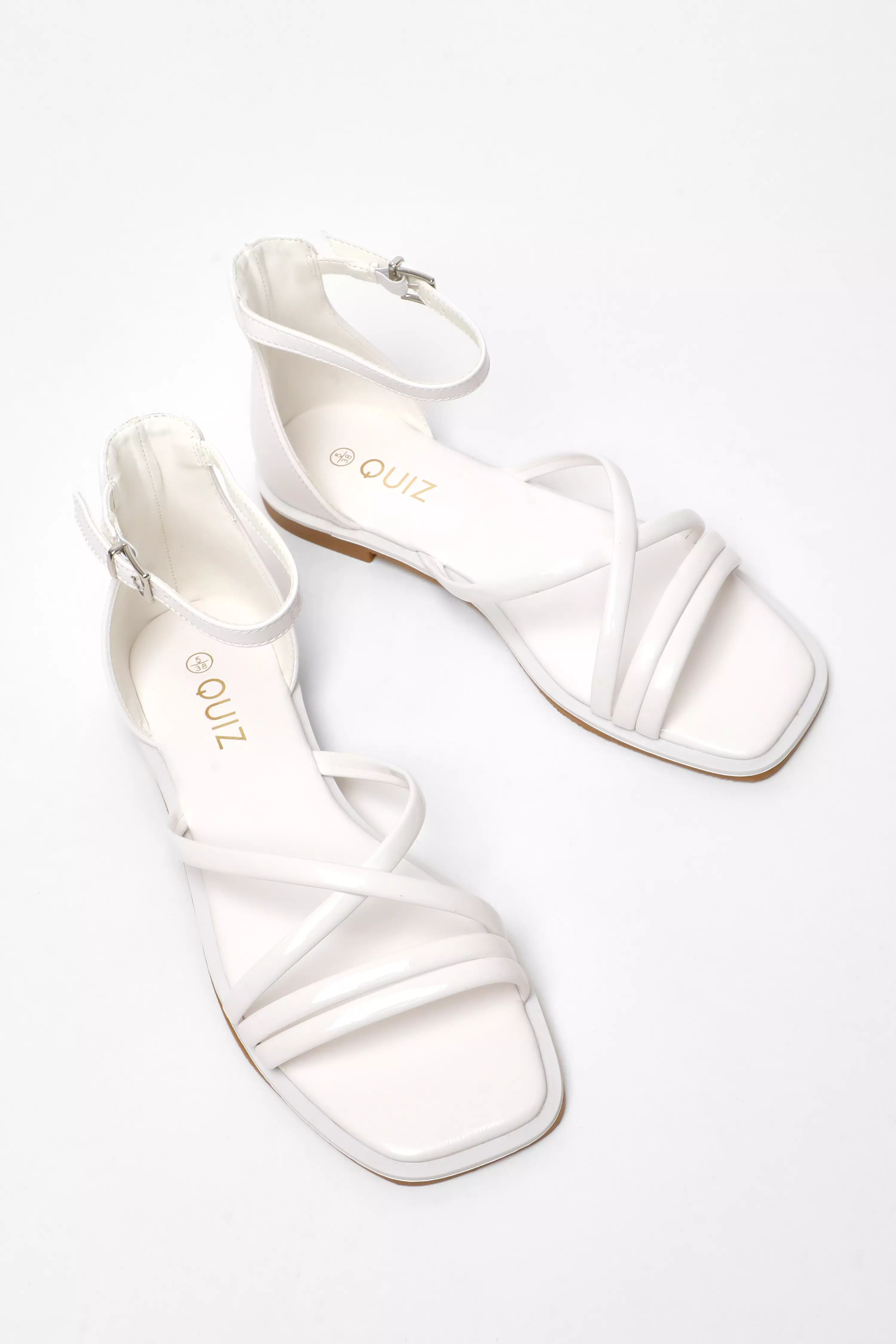 White Faux Leather Cross Strap Flat Sandals