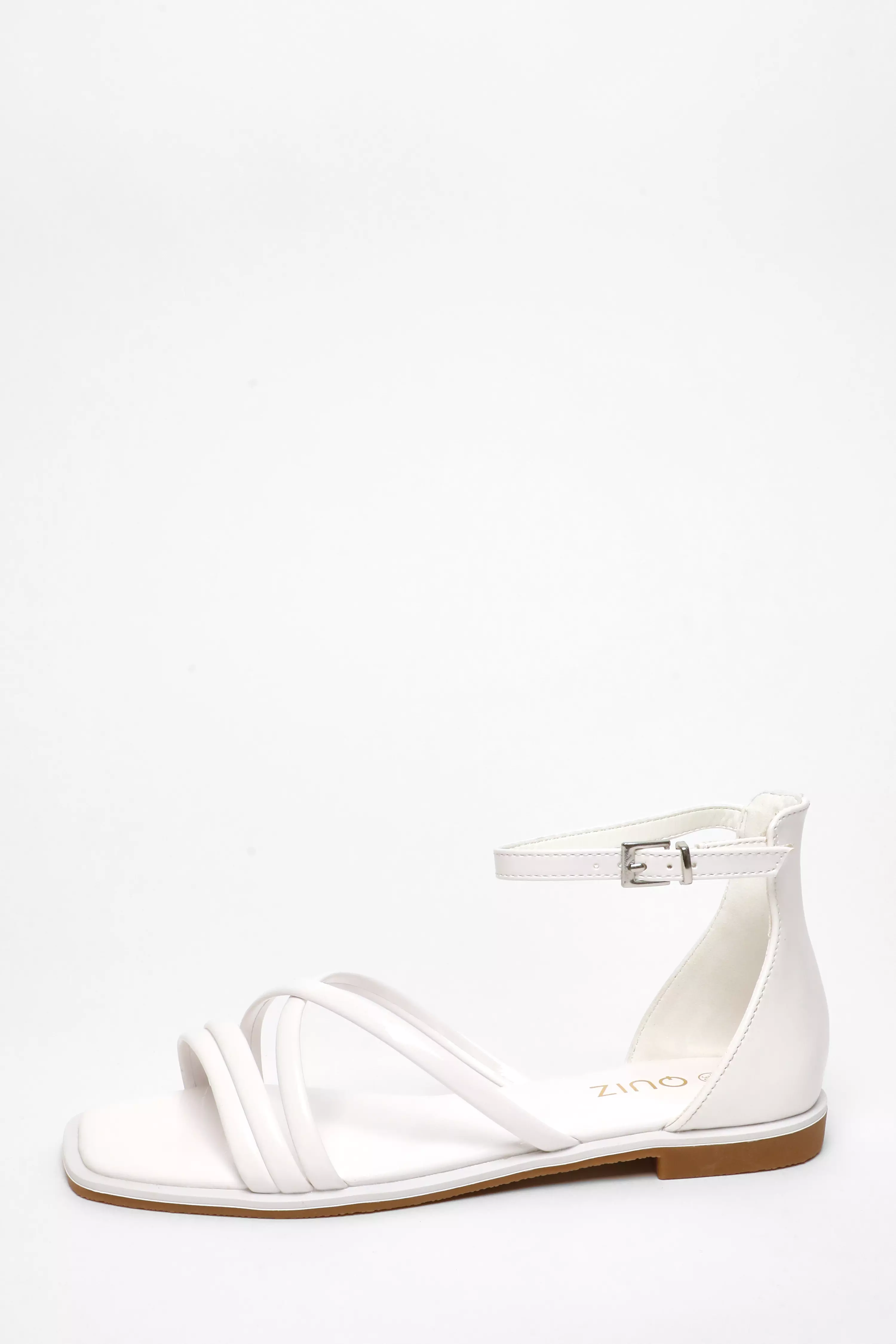 White Faux Leather Cross Strap Flat Sandals