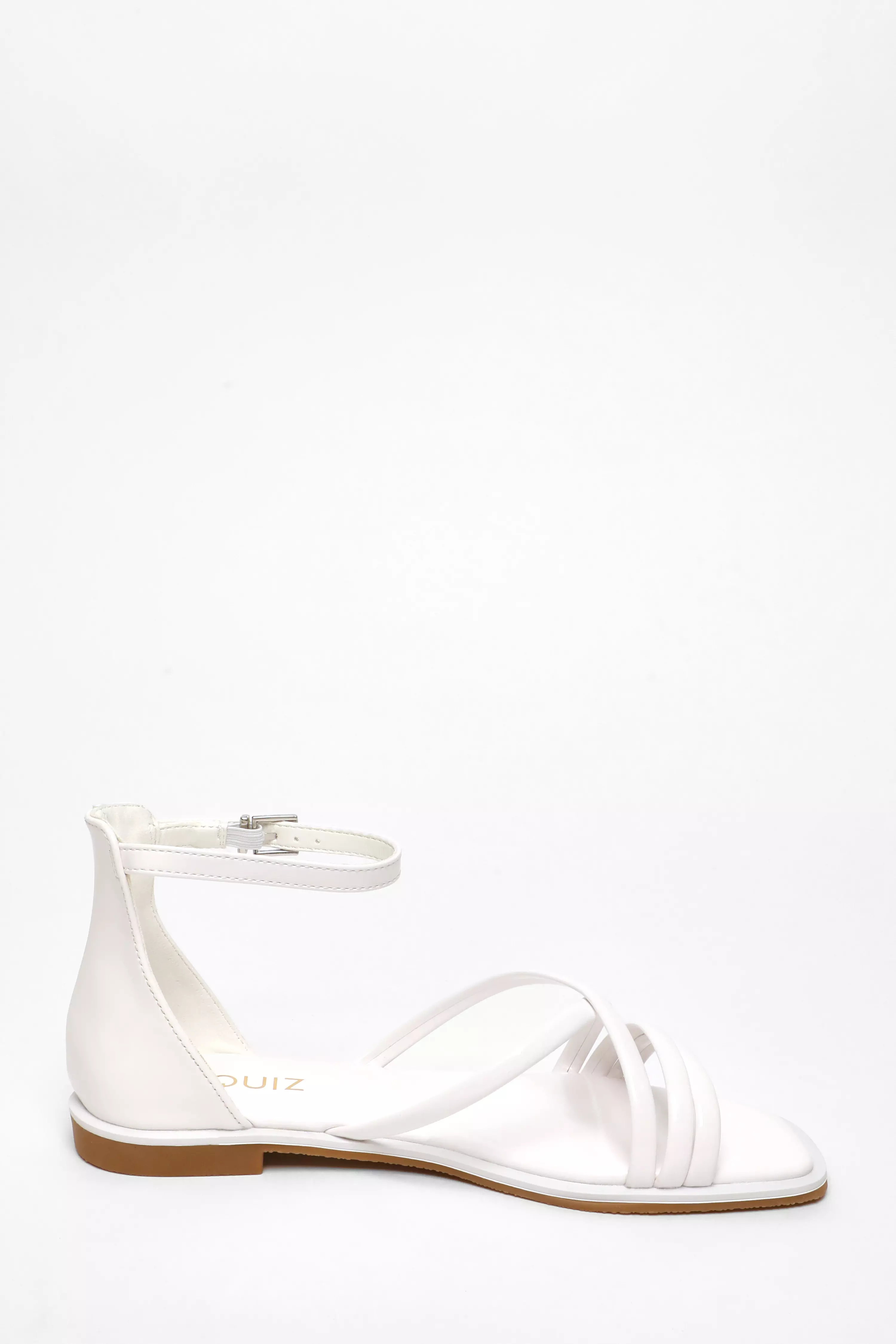 White Faux Leather Cross Strap Flat Sandals