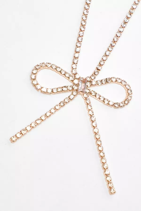 Rose Gold Diamante Bow Necklace