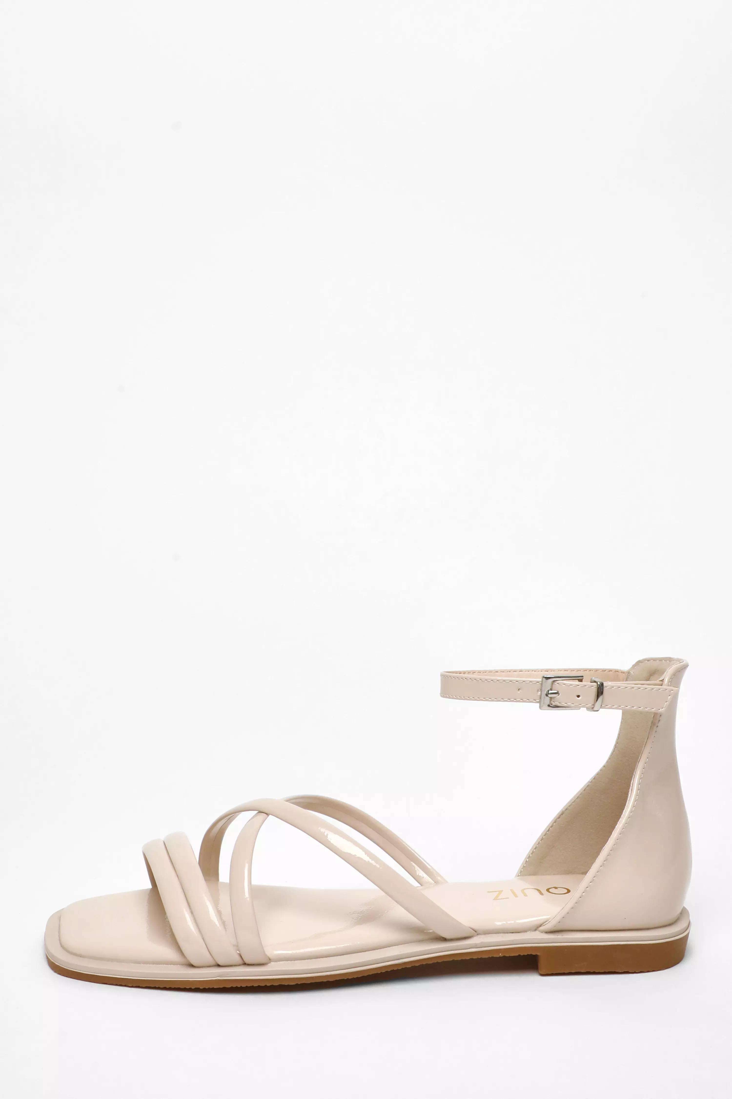 Nude Faux Leather Cross Strap Flat Sandals