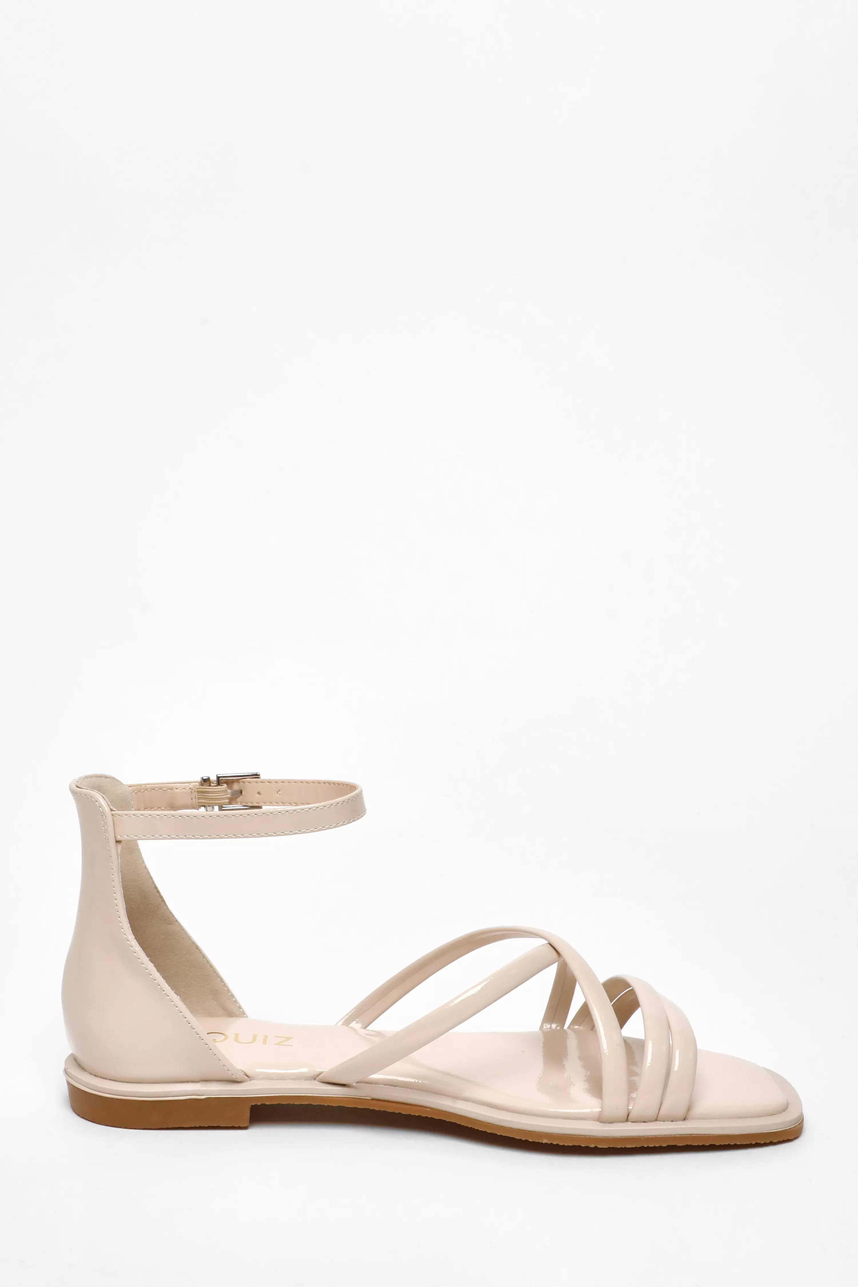 Nude Faux Leather Cross Strap Flat Sandals