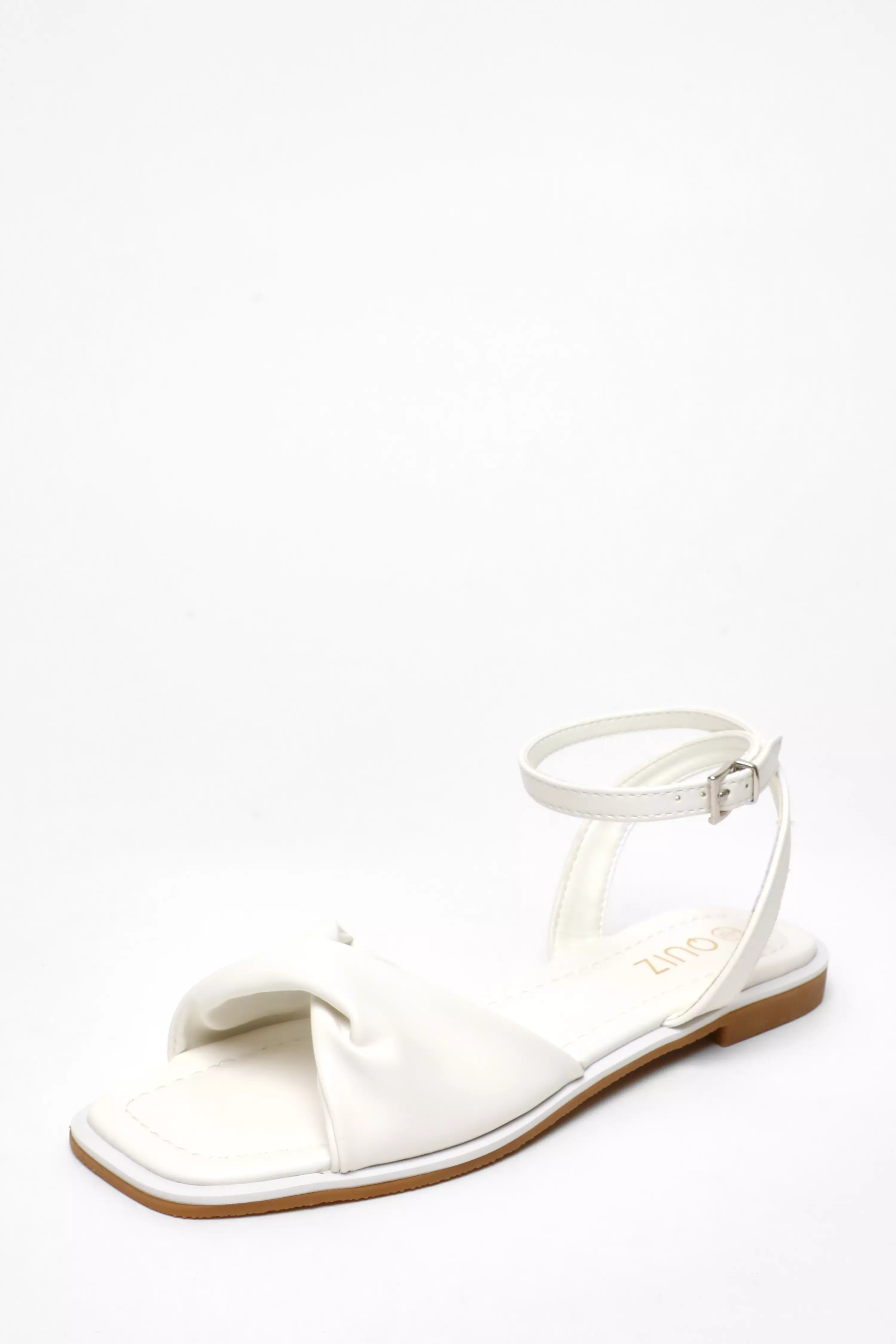 White Faux Leather Twist Front Flat Sandals