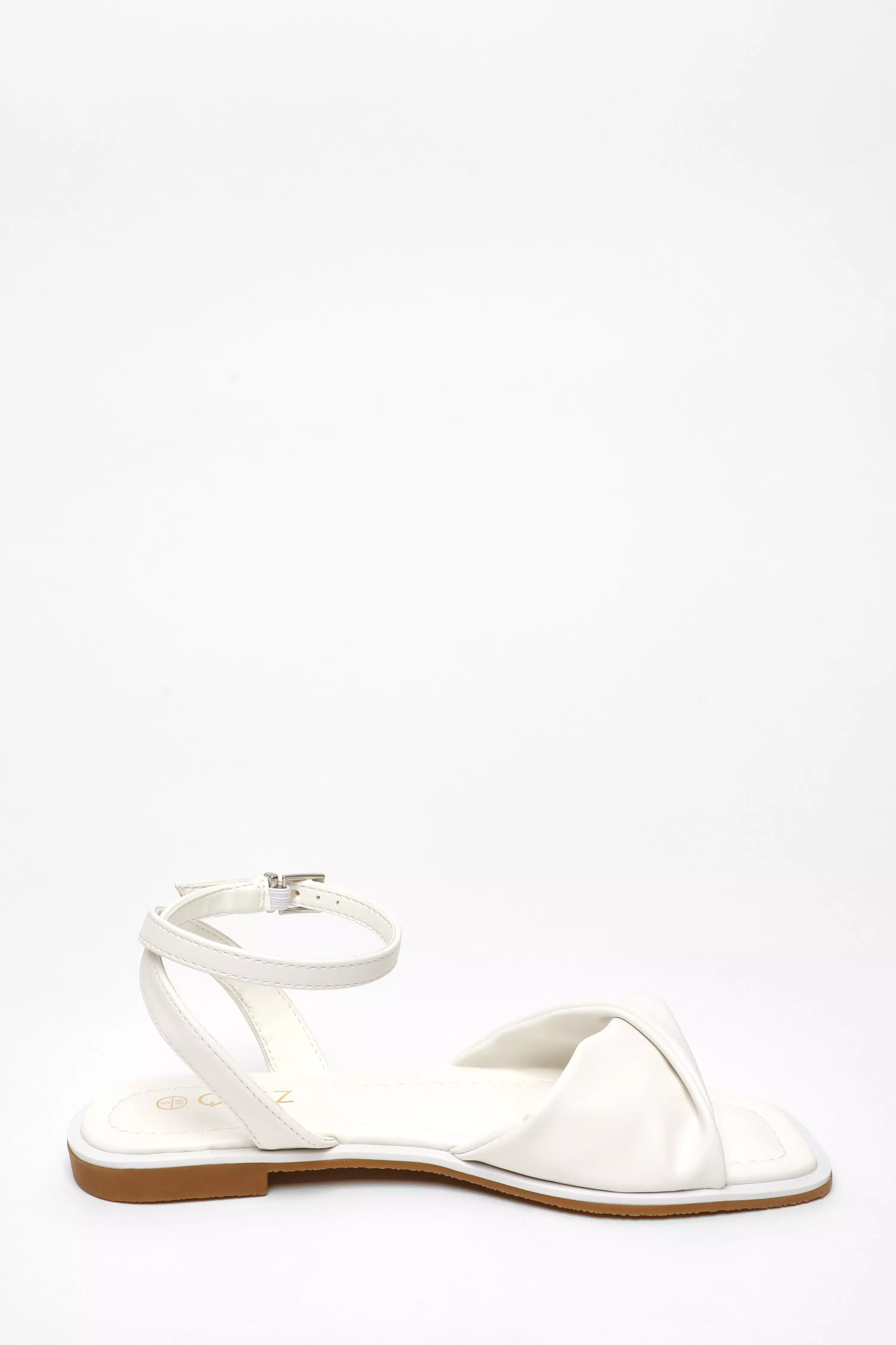 White Faux Leather Twist Front Flat Sandals