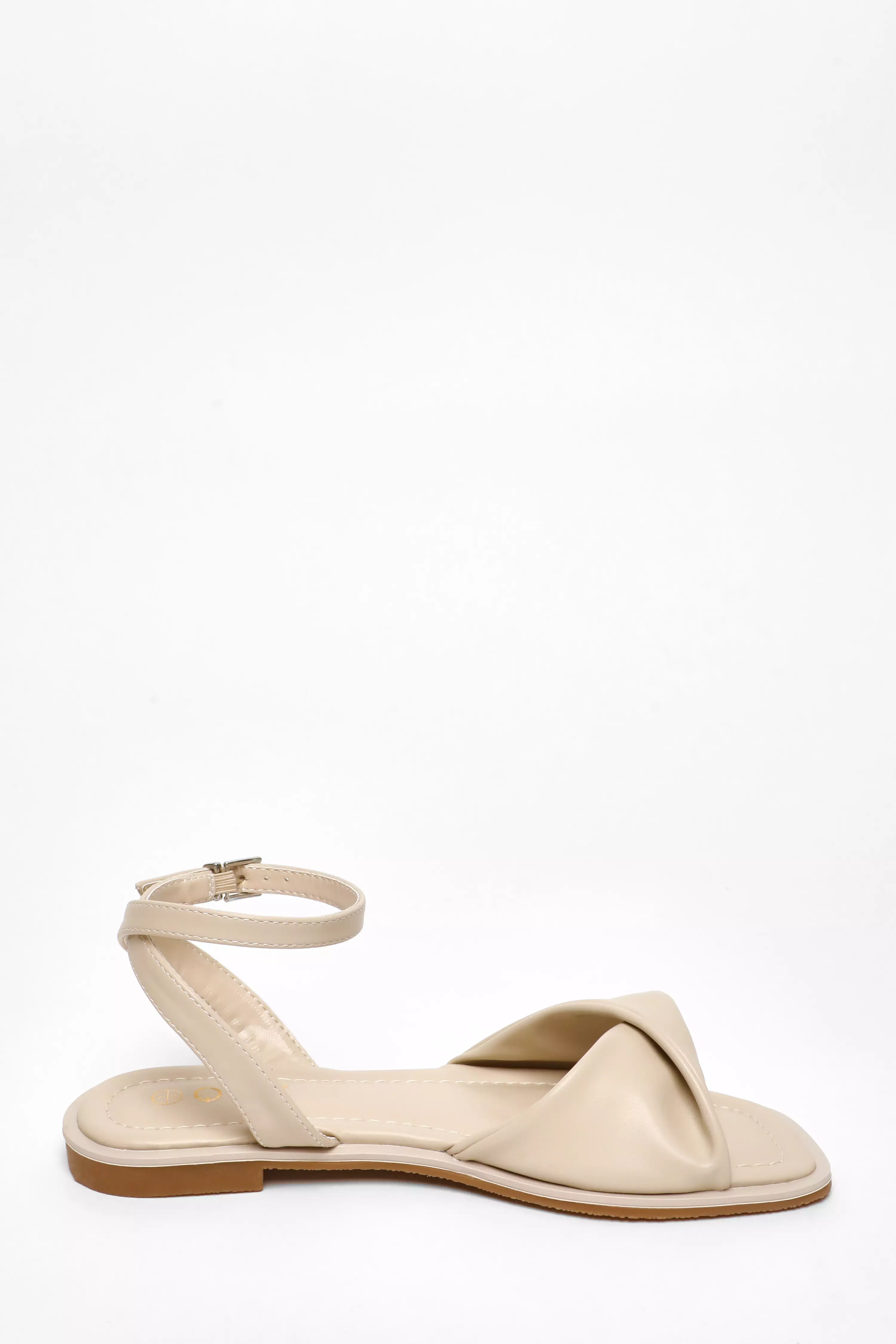 Nude Faux Leather Twist Front Flat Sandals