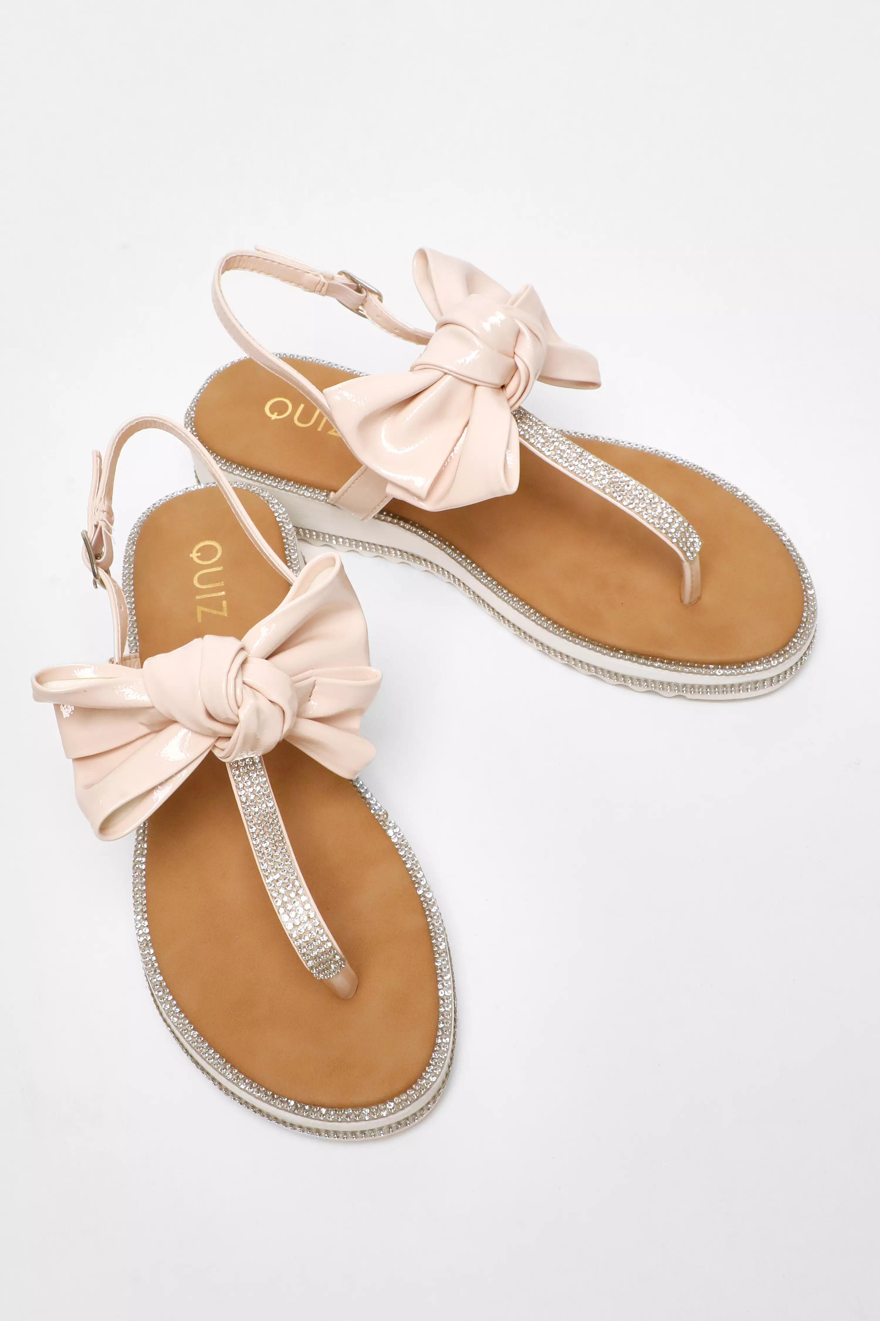 Pink Faux Leather Bow Flat Sandals