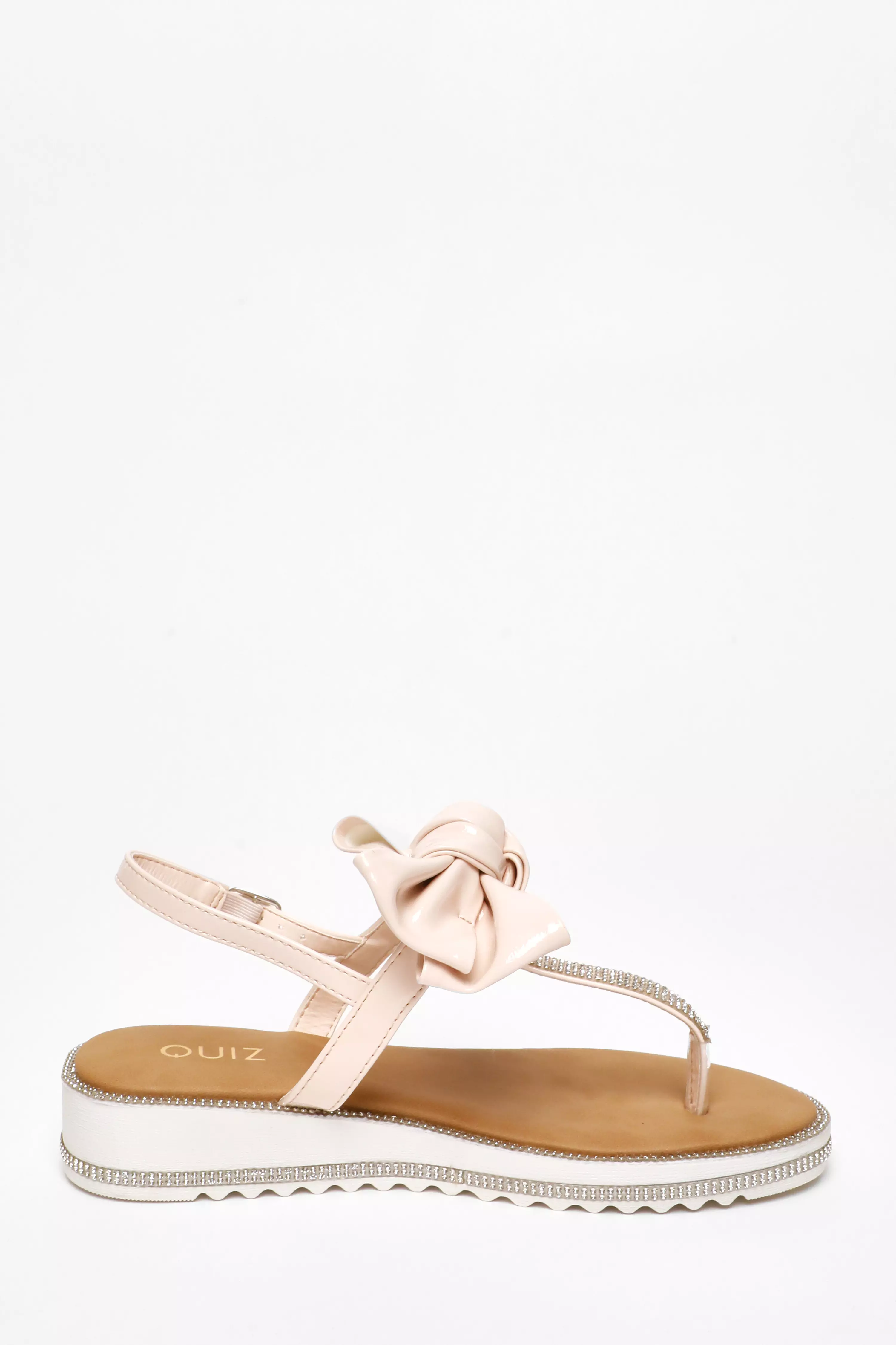 Pink Faux Leather Bow Flat Sandals