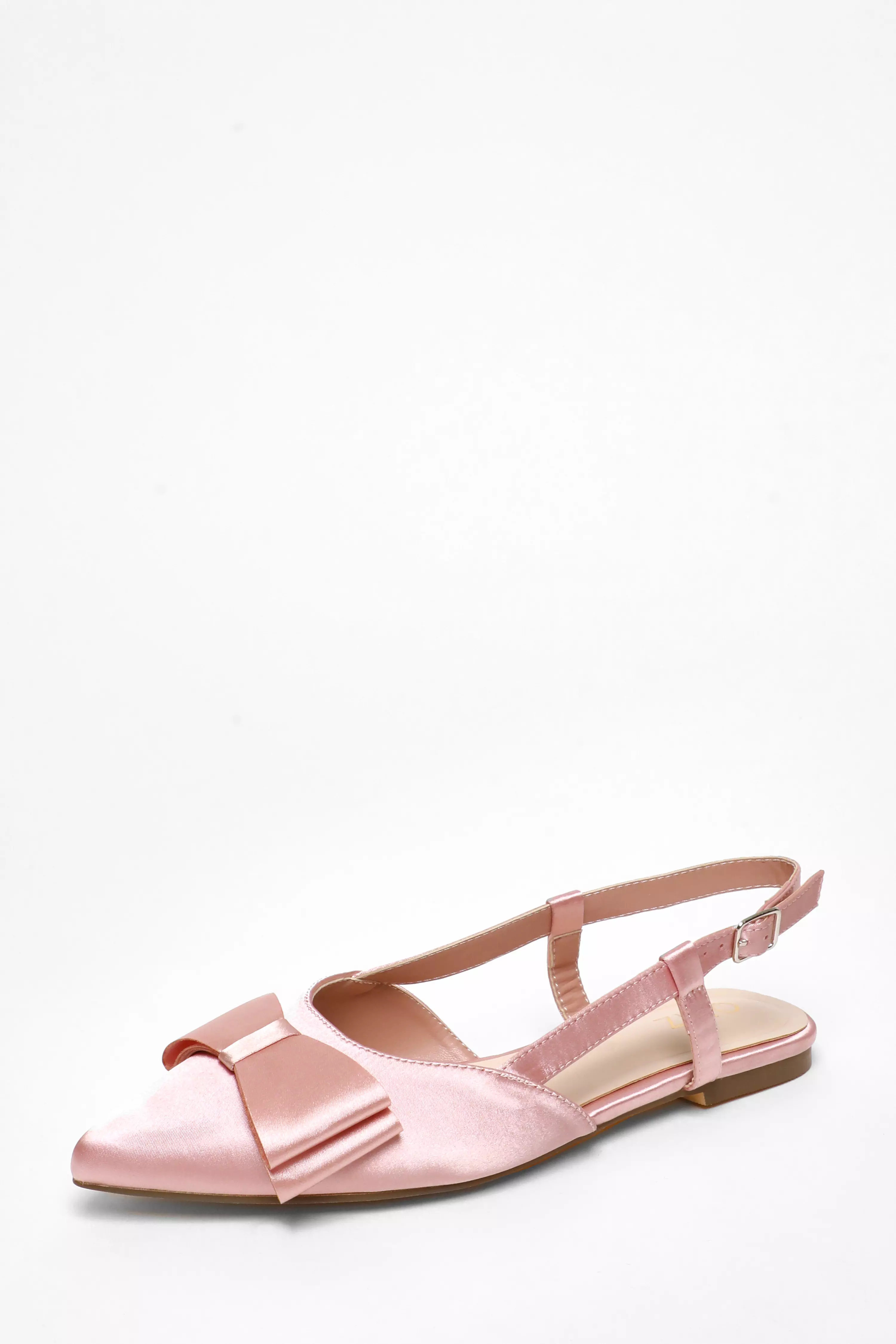 Pink Satin Bow Slingback Flat Pumps