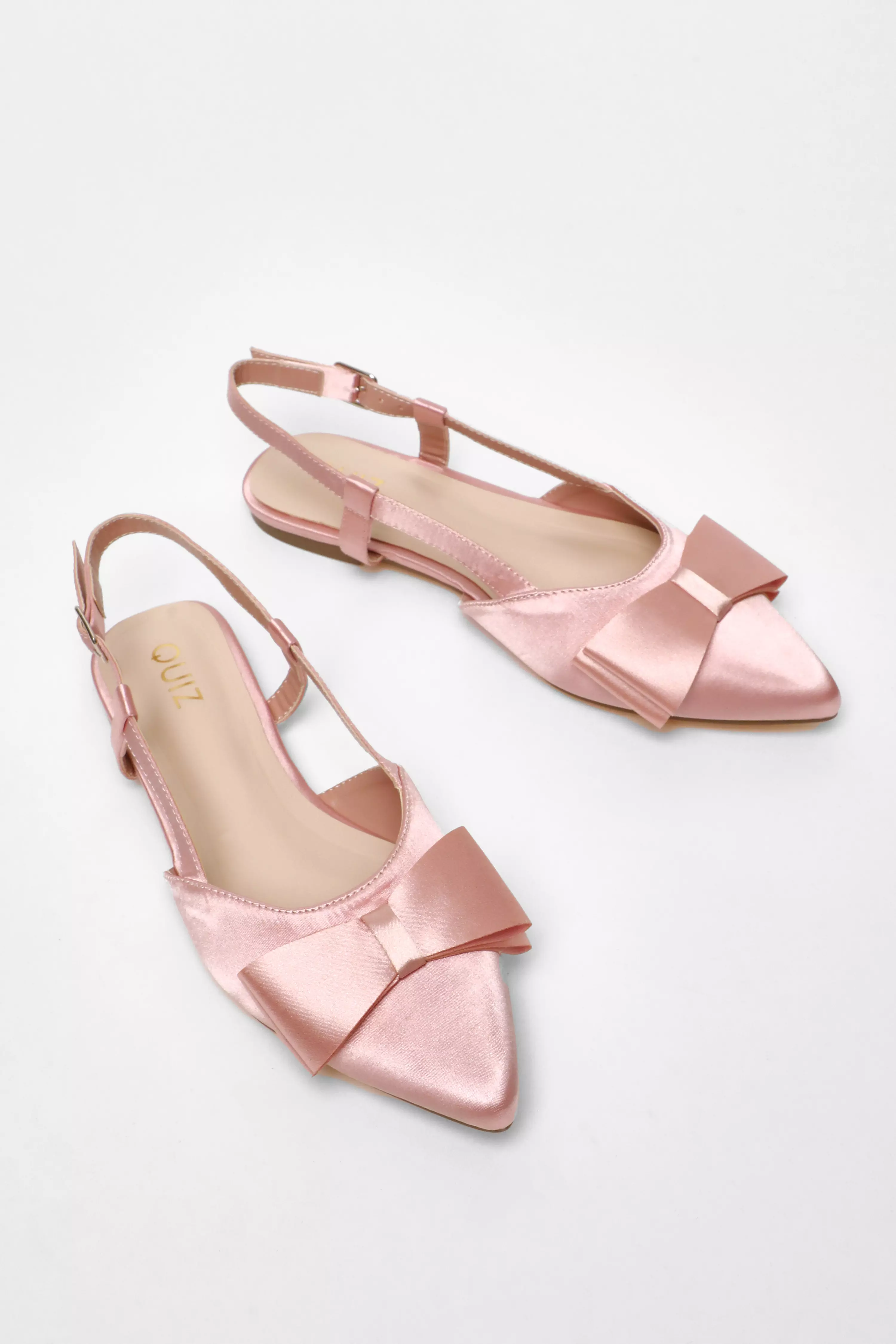 Pink Satin Bow Slingback Flat Pumps