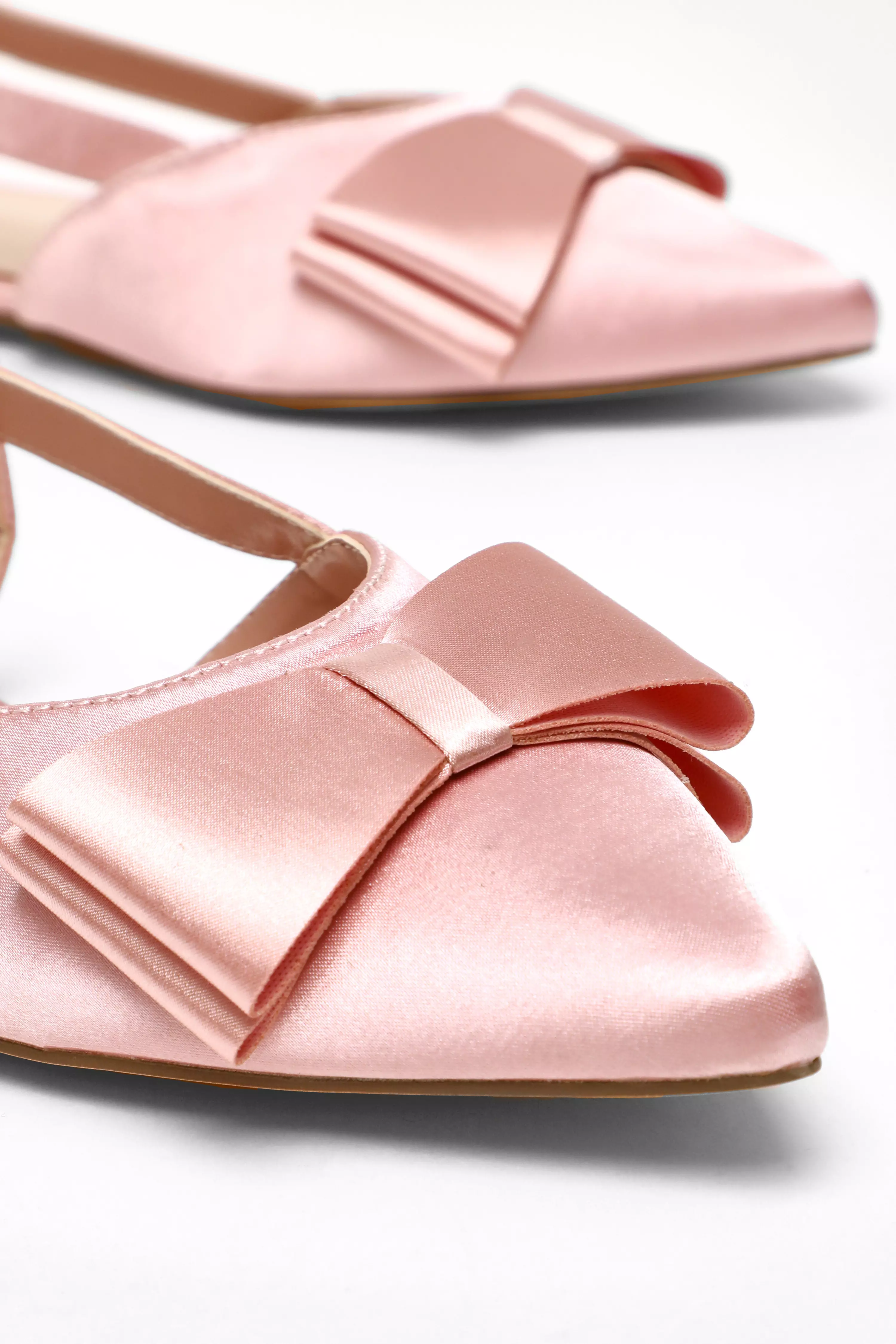 Pink Satin Bow Slingback Flat Pumps