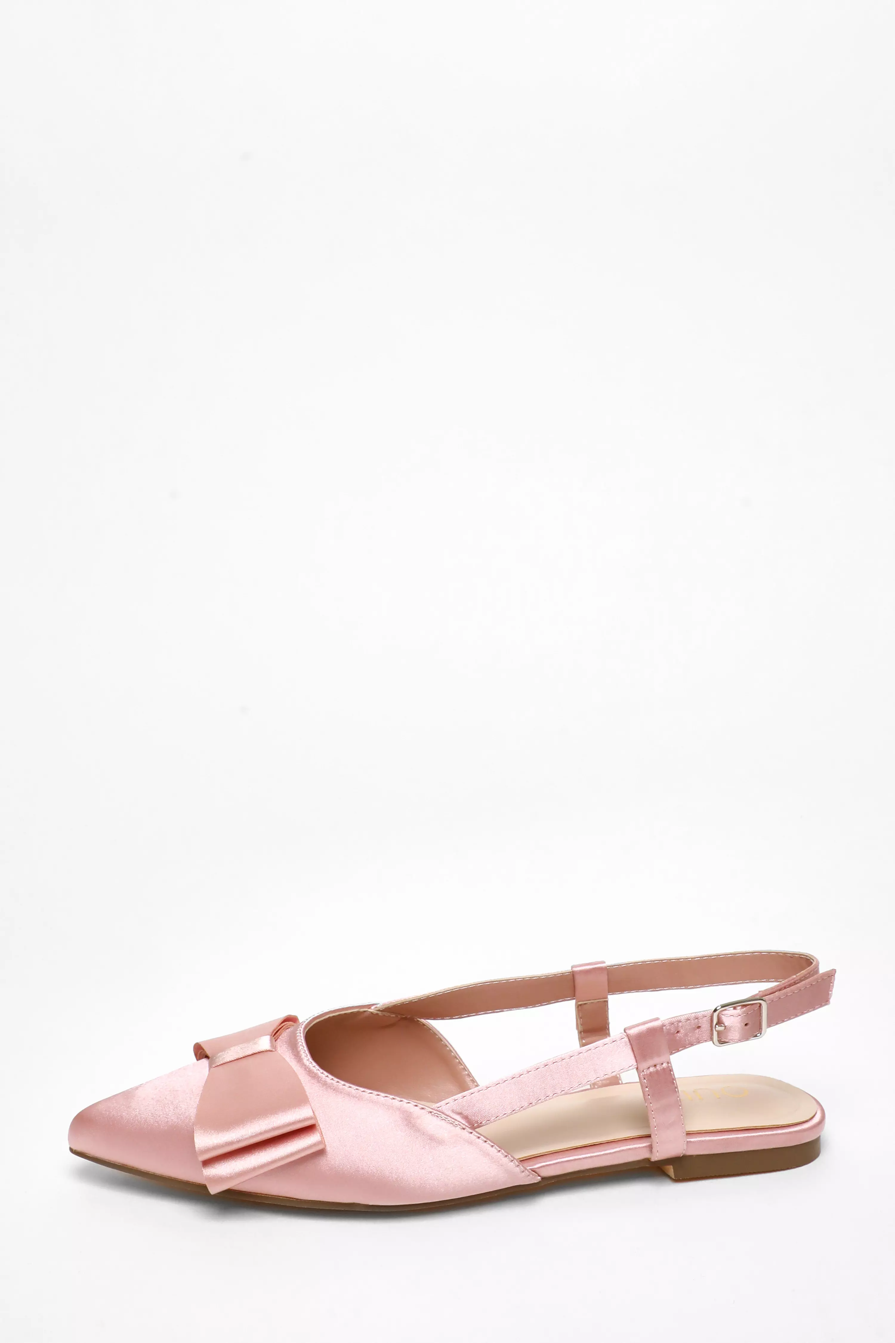 Pink Satin Bow Slingback Flat Pumps