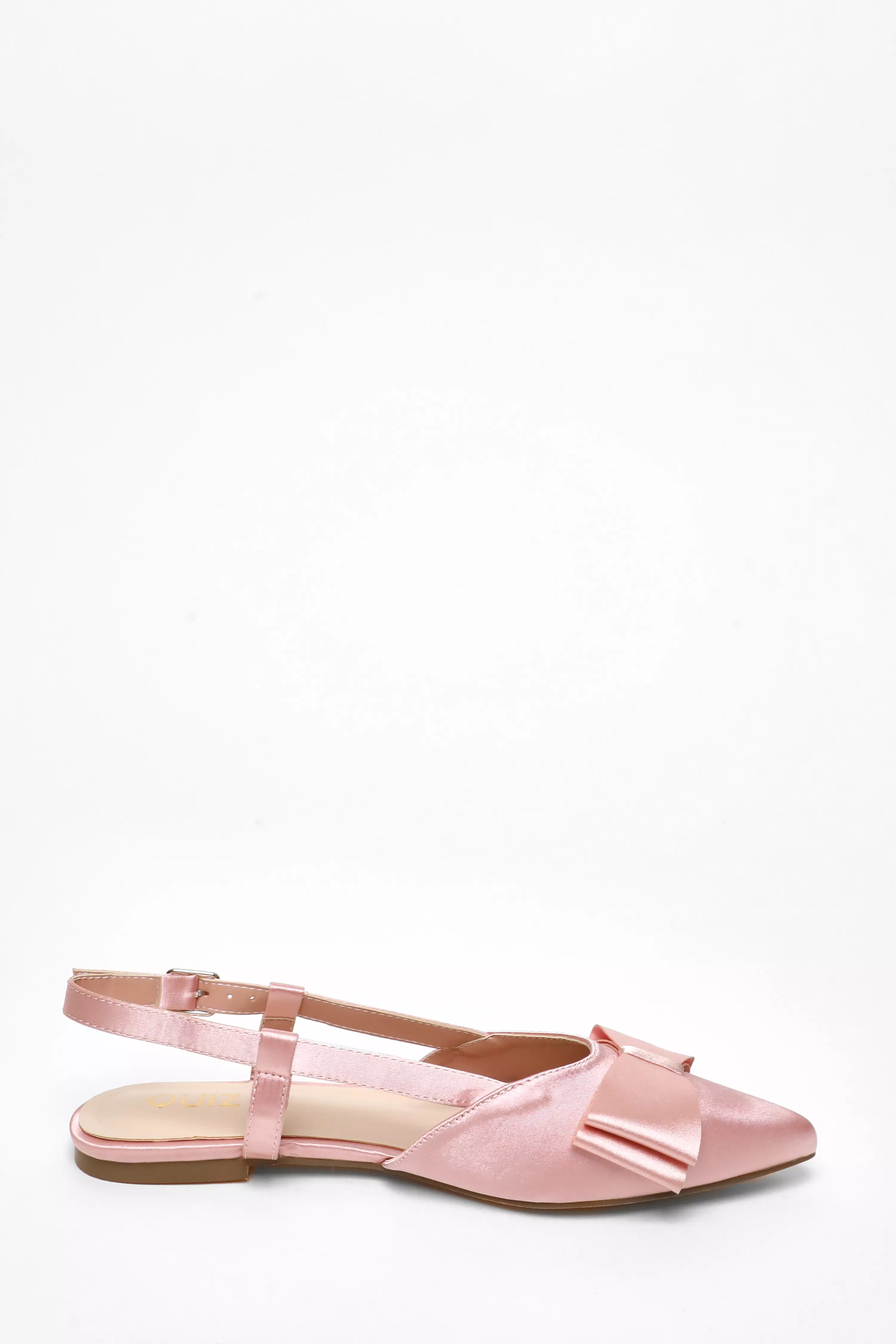 Pink Satin Bow Slingback Flat Pumps