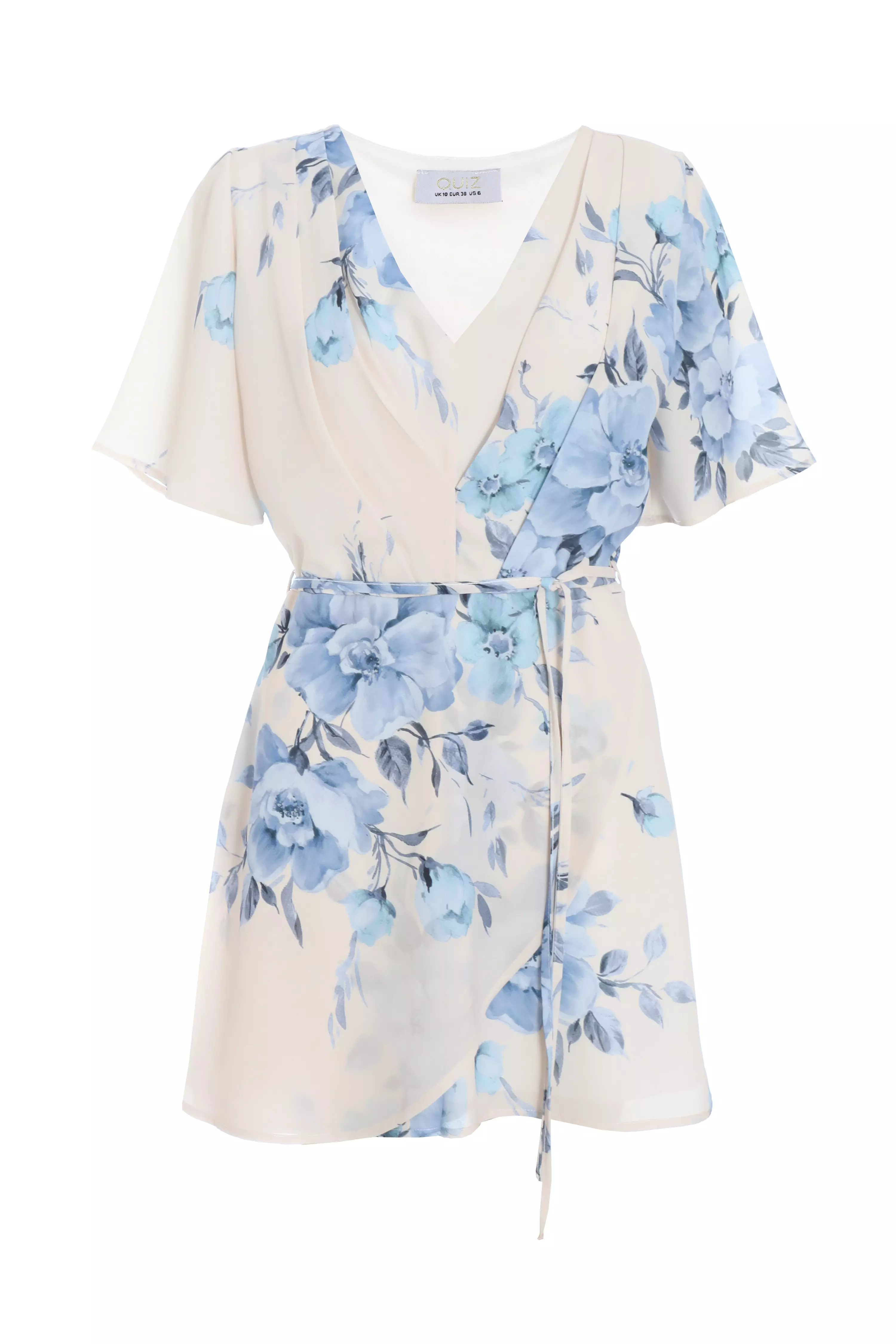 Blue Floral Print Wrap Tie Playsuit