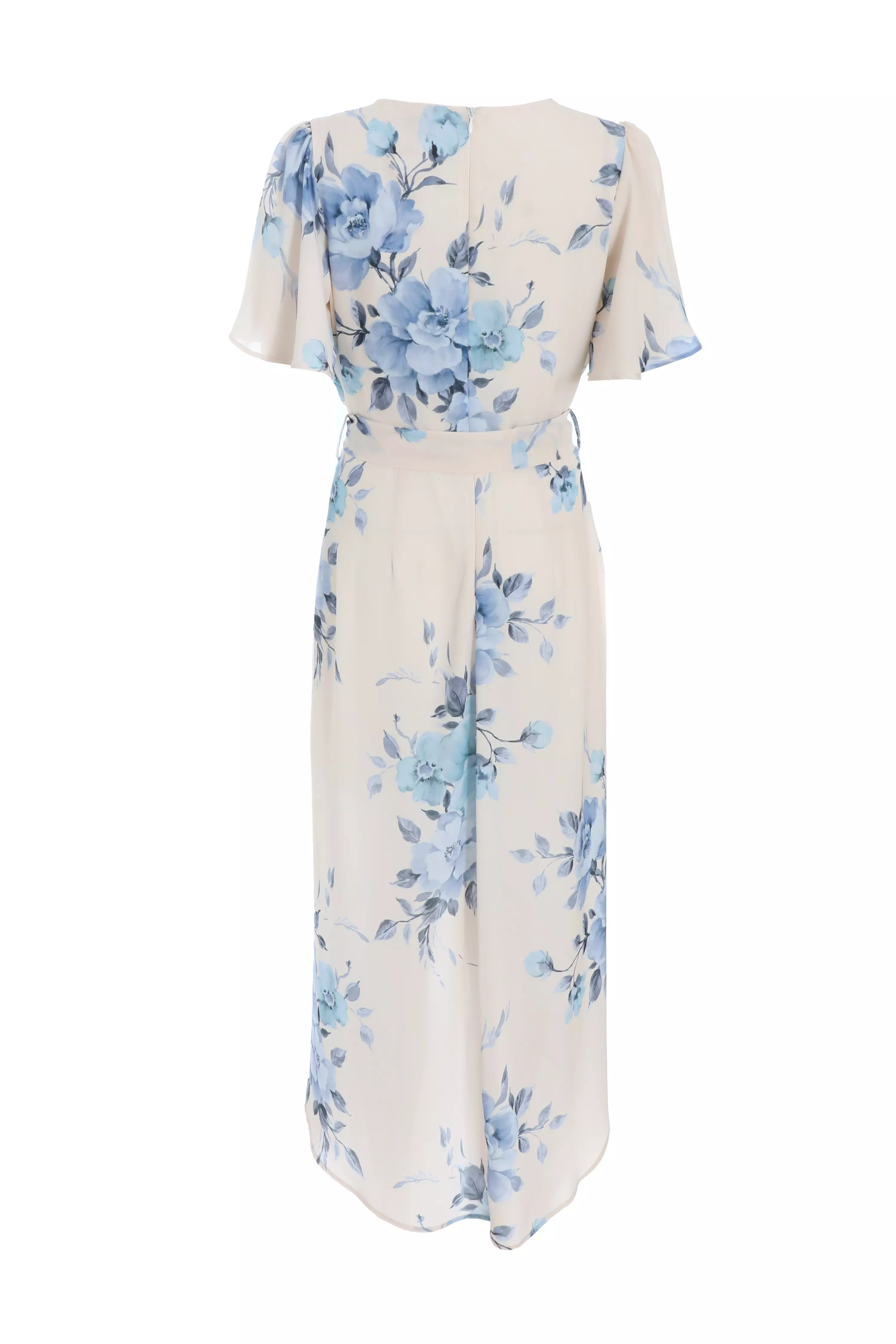 Blue Floral Wrap Midi Tie Dress