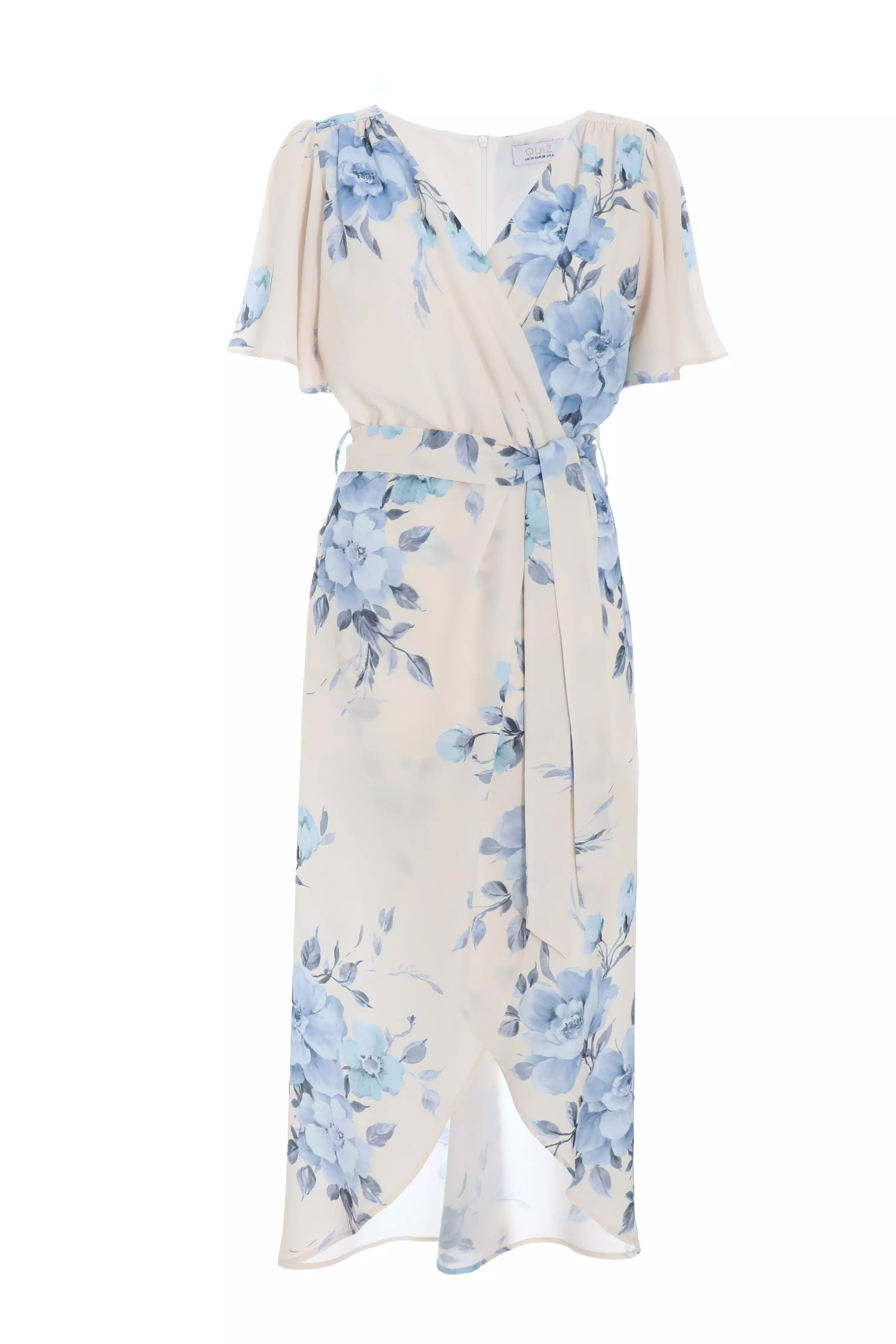 Blue Floral Wrap Midi Tie Dress