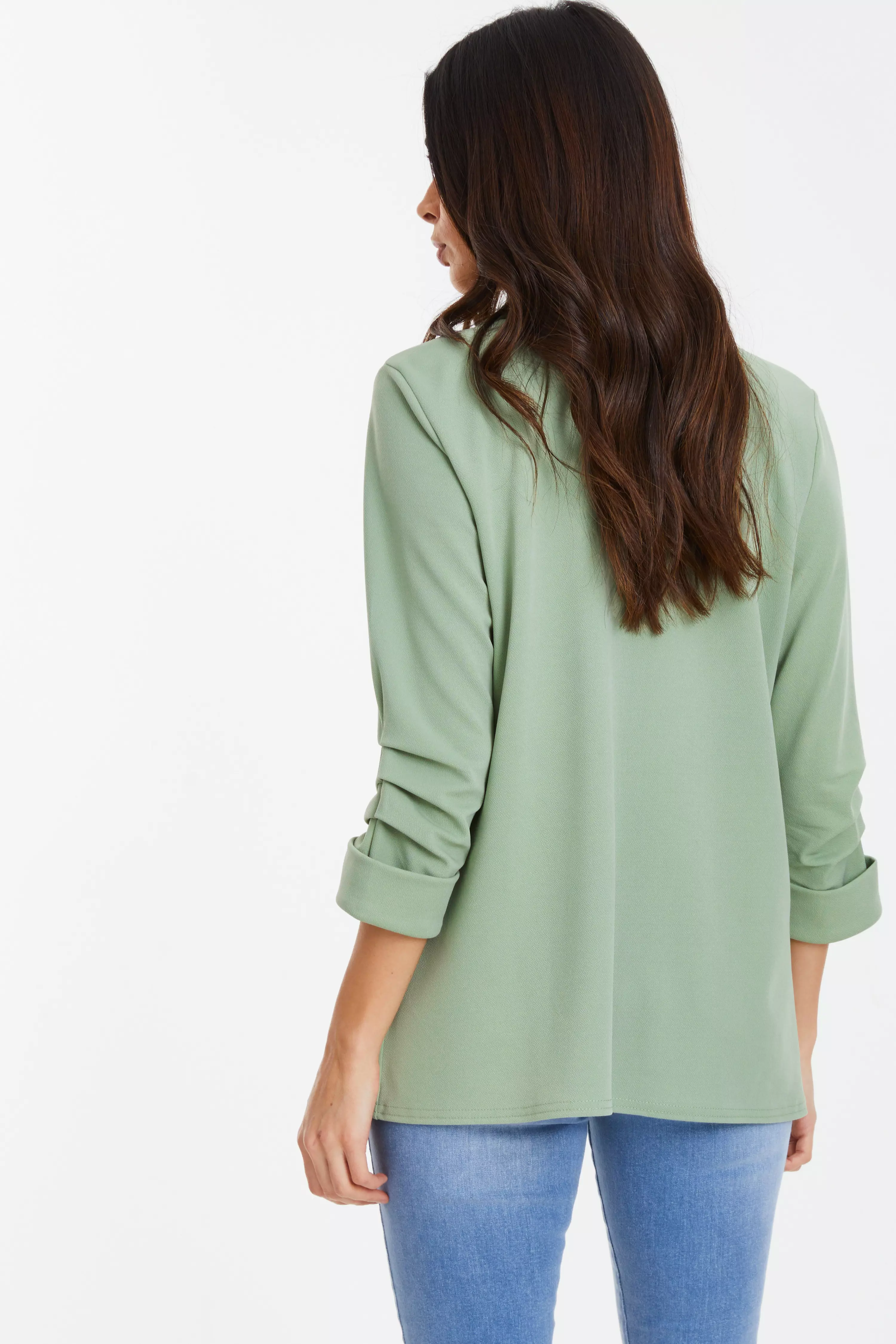 Sage Ruched Sleeve Blazer