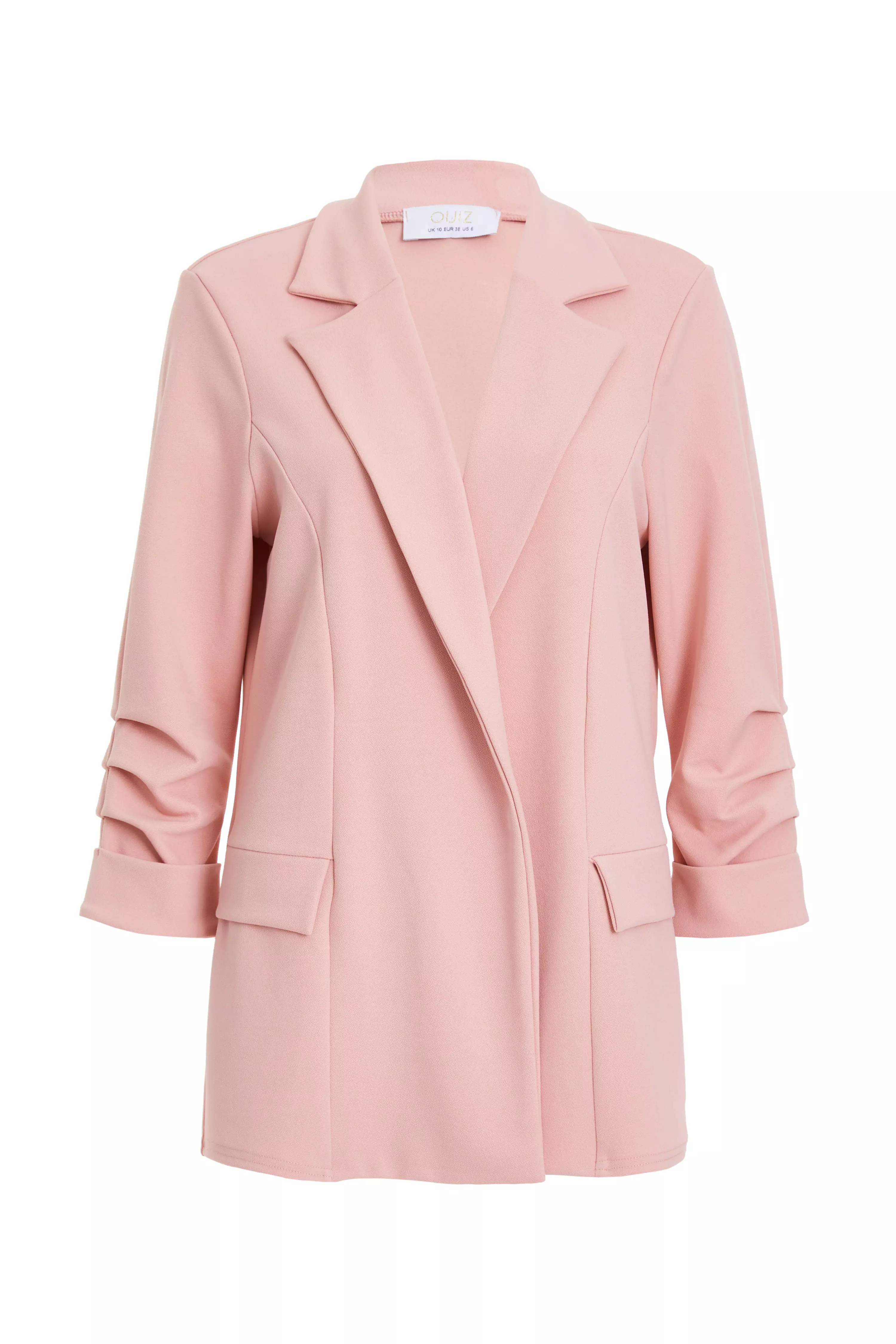 Pink Ruched Sleeve Blazer