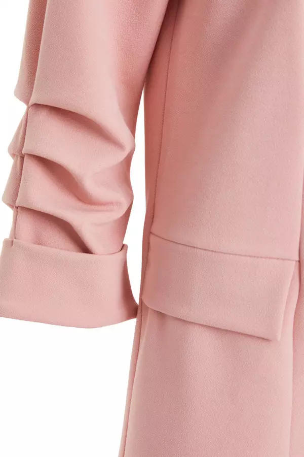 Pink Ruched Sleeve Blazer